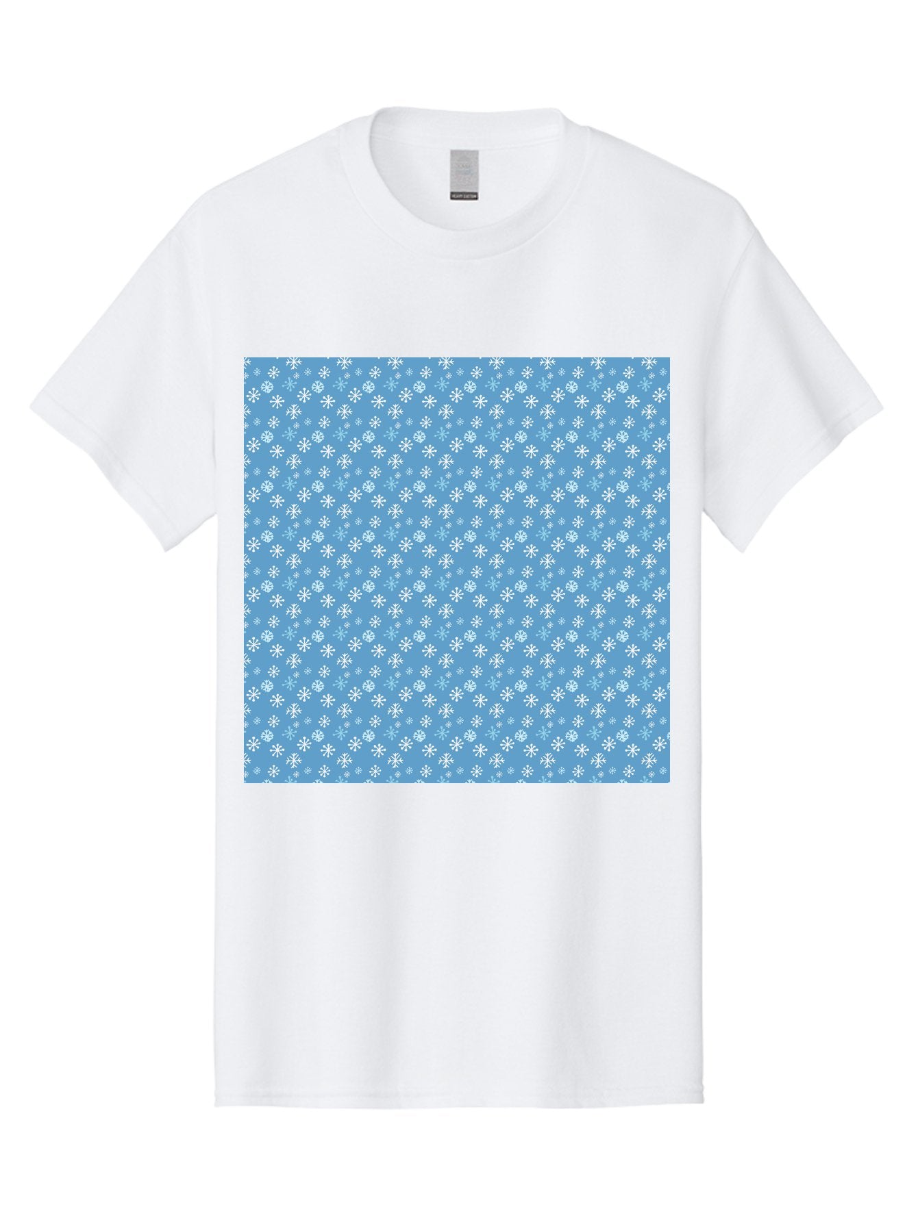 Snowflake-Pattern Men'S Graphic Tee, 100% Cotton, Comfortable Casual Summer Wear, Machine Washable, Snowflakes Pattern, White Snowflakes, Blue Background, Winter Theme, Festive Design, Delicate Snowflakes, Intricate Patterns, Holiday Decor, Aab121