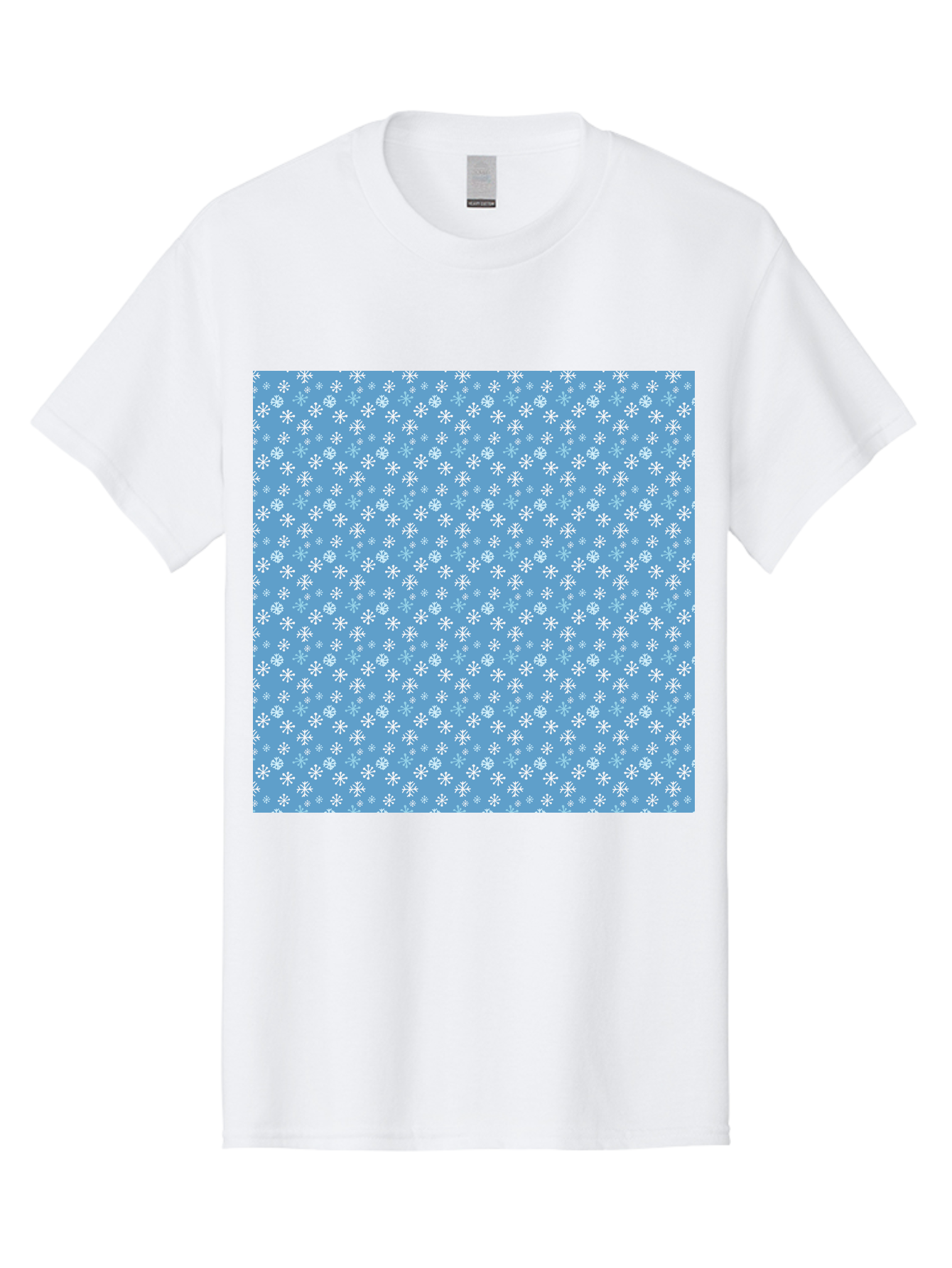 Snowflake-Pattern Men'S Graphic Tee, 100% Cotton, Comfortable Casual Summer Wear, Machine Washable, Snowflakes Pattern, White Snowflakes, Blue Background, Winter Theme, Festive Design, Delicate Snowflakes, Intricate Patterns, Holiday Decor, Aab121 21