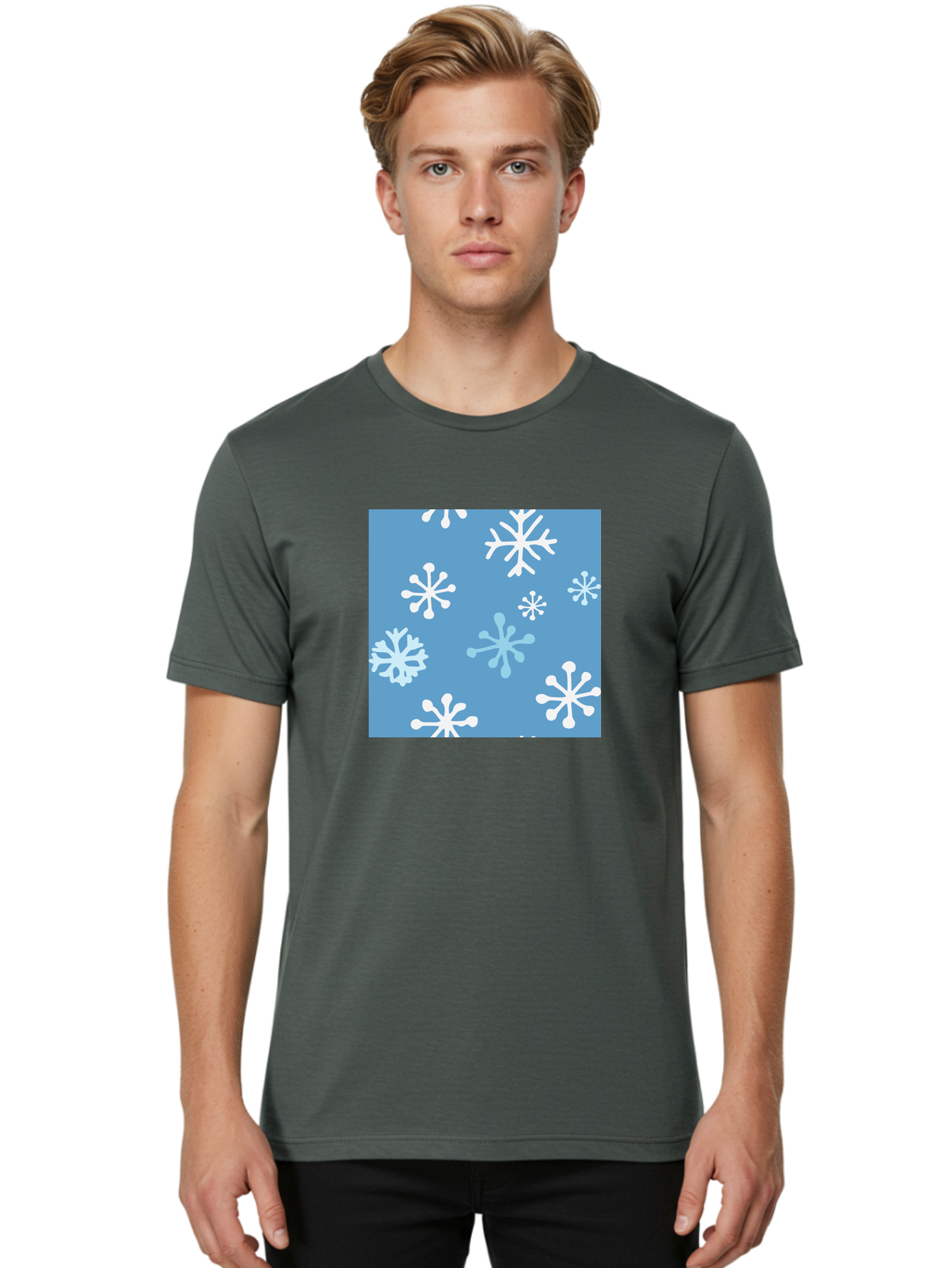 Snowflakes Men'S Graphic Tee, 100% Cotton, Comfortable Casual Summer Wear, Machine Washable, Winter Wonderland, Snowflake Pattern, Festive Design, Blue Background, White Snowflakes, Cold Weather, Snowy Scene, Holiday Theme, Seasonal Graphic, Aab123 4