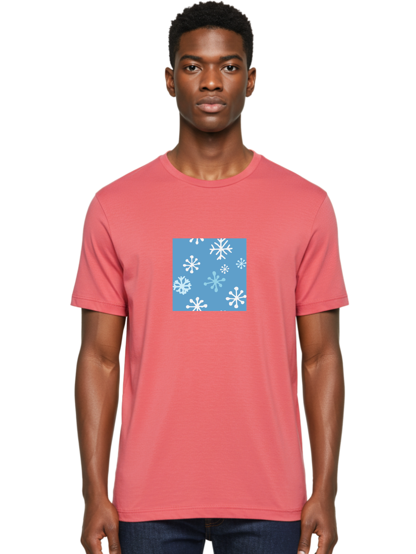 Snowflakes Men'S Graphic Tee, 100% Cotton, Comfortable Casual Summer Wear, Machine Washable, Winter Wonderland, Snowflake Pattern, Festive Design, Blue Background, White Snowflakes, Cold Weather, Snowy Scene, Holiday Theme, Seasonal Graphic, Aab123 6
