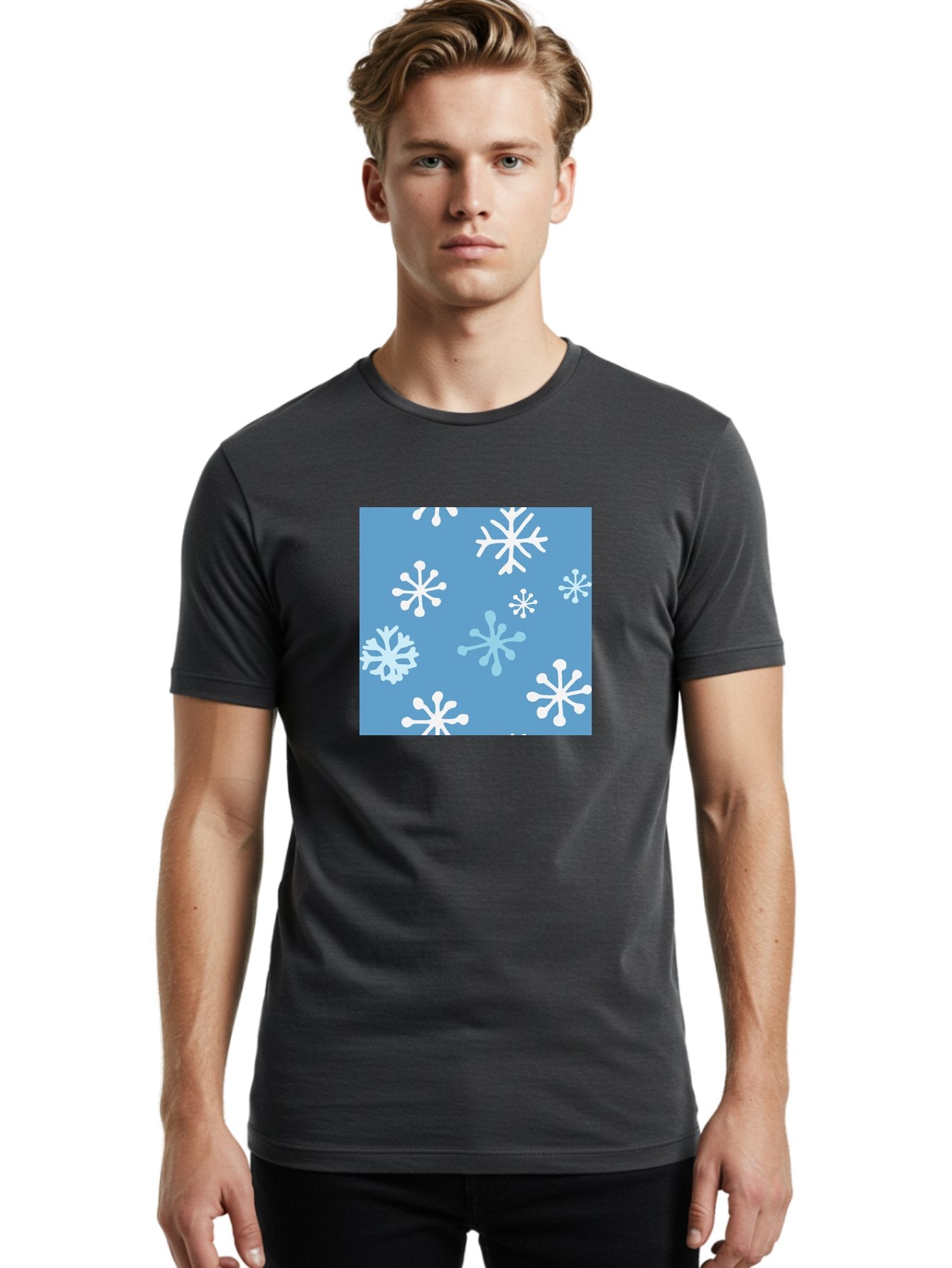 Snowflakes Men'S Graphic Tee, 100% Cotton, Comfortable Casual Summer Wear, Machine Washable, Winter Wonderland, Snowflake Pattern, Festive Design, Blue Background, White Snowflakes, Cold Weather, Snowy Scene, Holiday Theme, Seasonal Graphic, Aab123 19