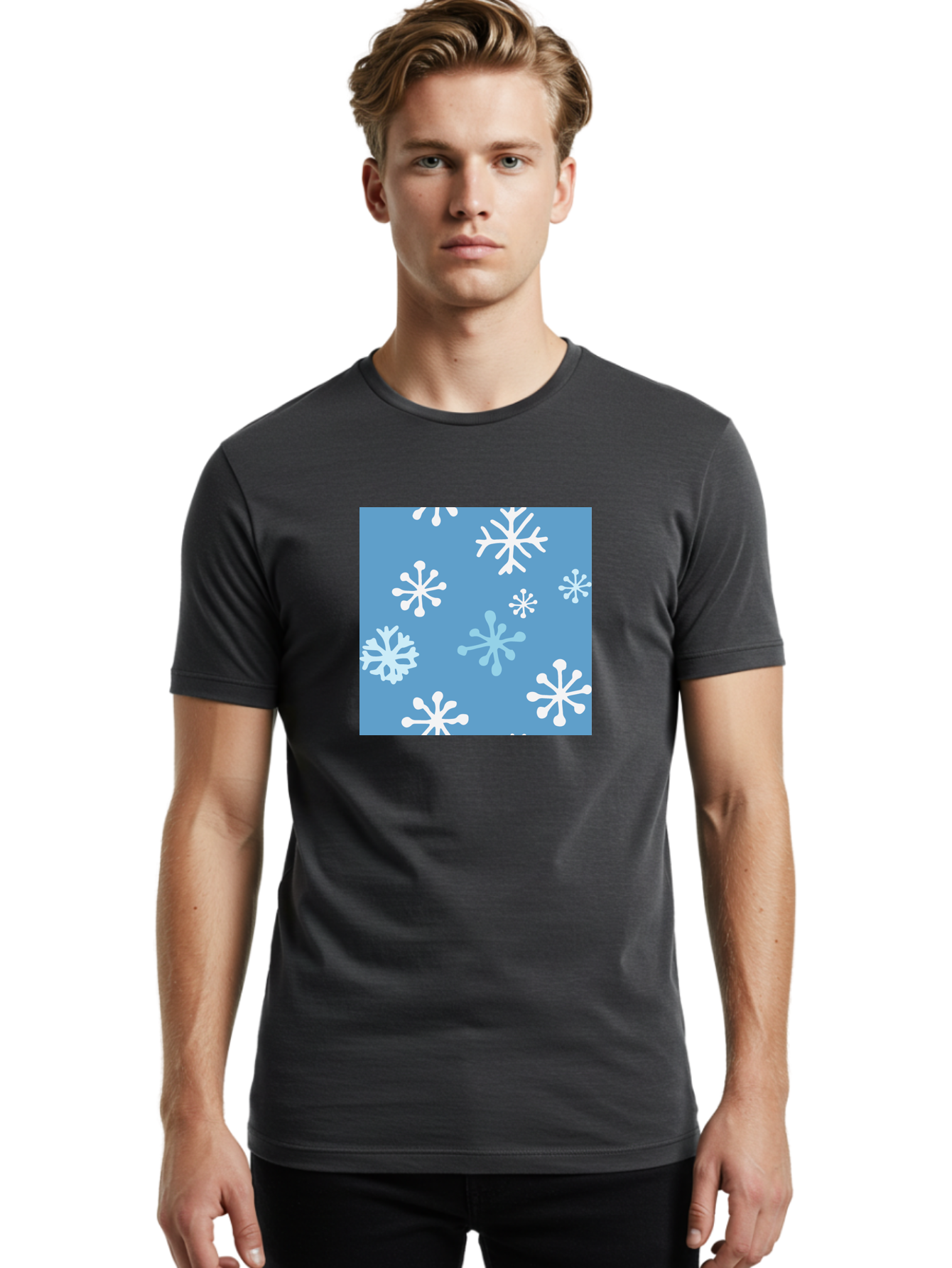 Snowflakes Men'S Graphic Tee, 100% Cotton, Comfortable Casual Summer Wear, Machine Washable, Winter Wonderland, Snowflake Pattern, Festive Design, Blue Background, White Snowflakes, Cold Weather, Snowy Scene, Holiday Theme, Seasonal Graphic, Aab123 8