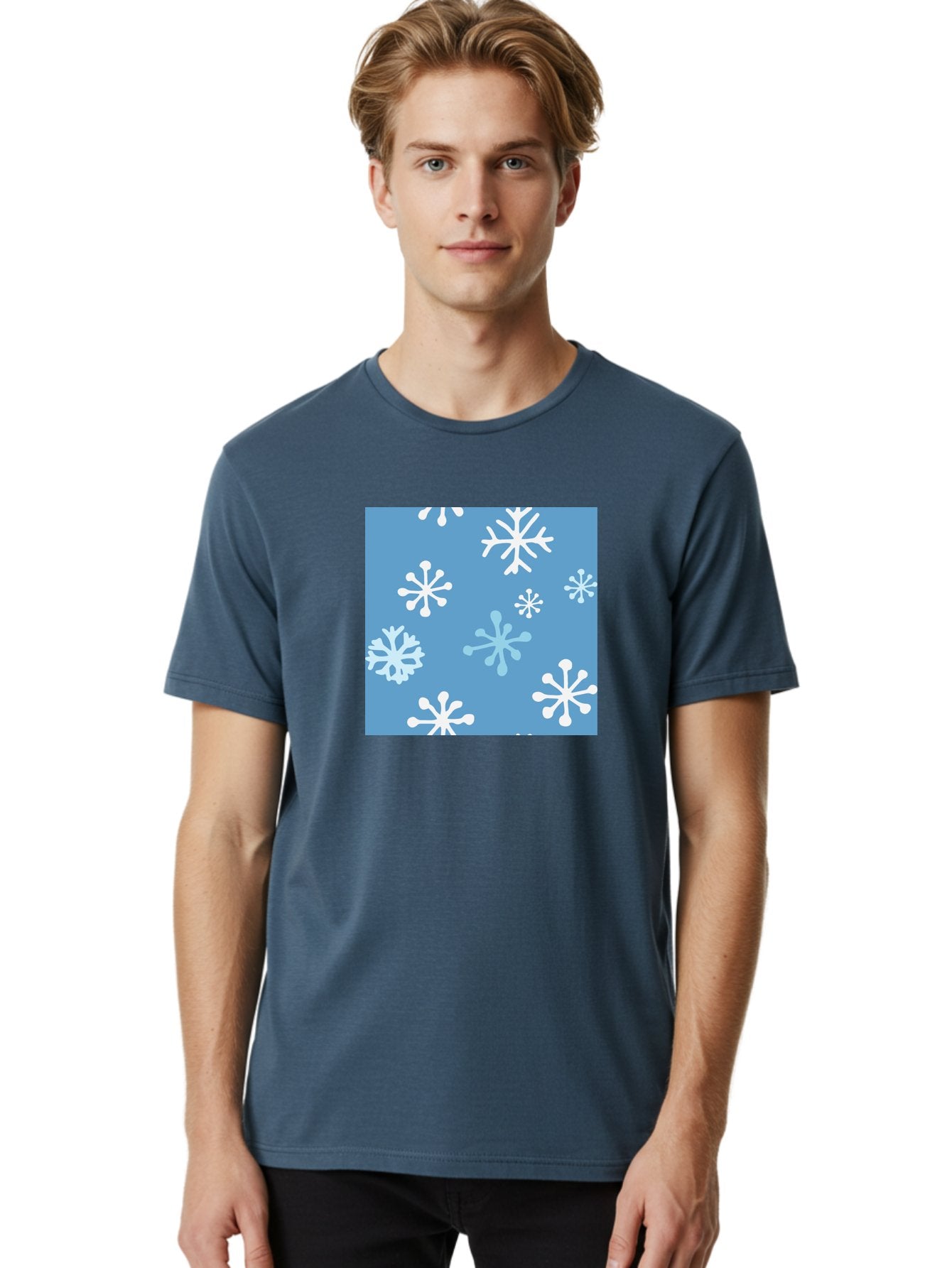 Snowflakes Men'S Graphic Tee, 100% Cotton, Comfortable Casual Summer Wear, Machine Washable, Winter Wonderland, Snowflake Pattern, Festive Design, Blue Background, White Snowflakes, Cold Weather, Snowy Scene, Holiday Theme, Seasonal Graphic, Aab123 24
