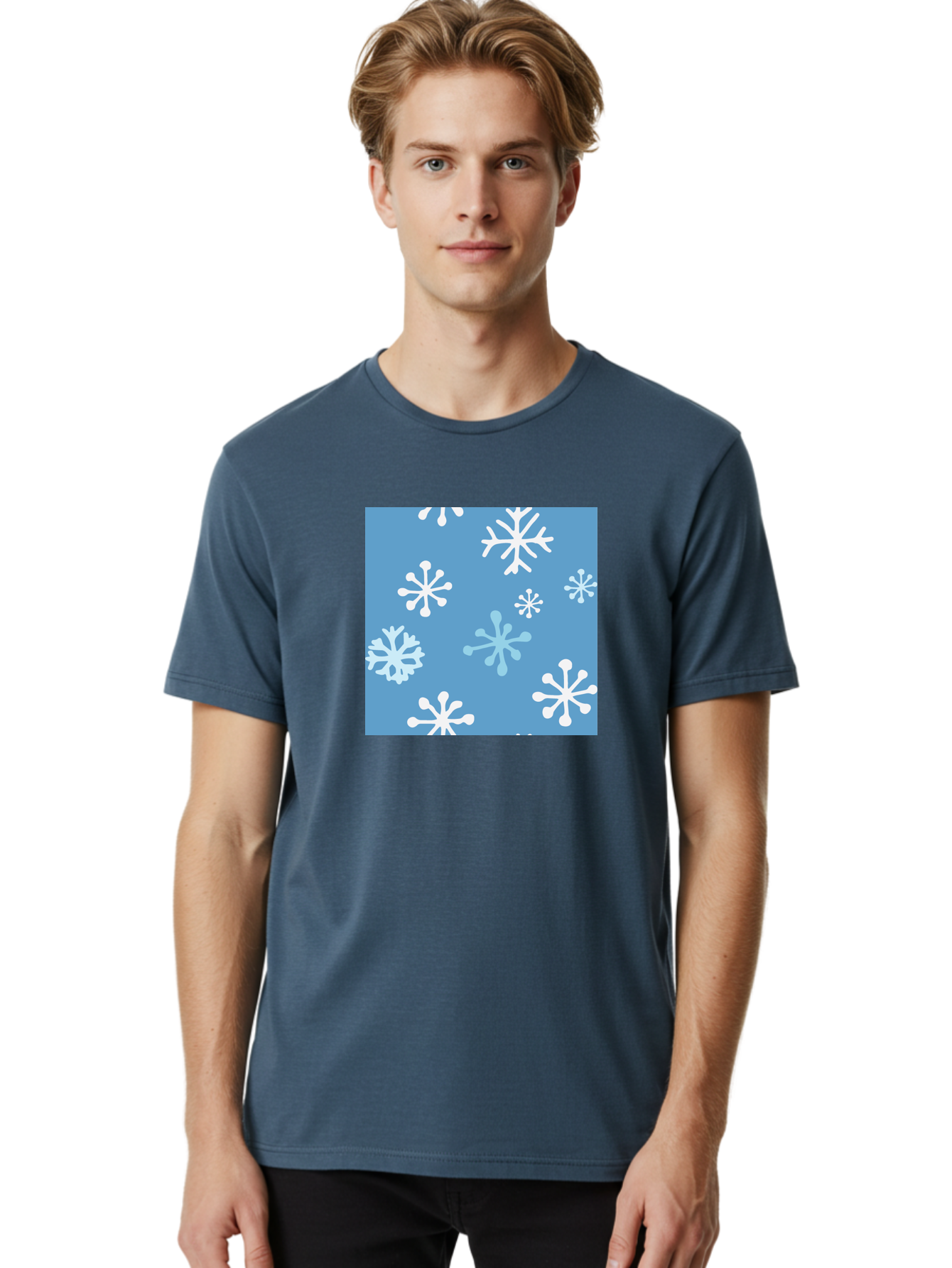 Snowflakes Men'S Graphic Tee, 100% Cotton, Comfortable Casual Summer Wear, Machine Washable, Winter Wonderland, Snowflake Pattern, Festive Design, Blue Background, White Snowflakes, Cold Weather, Snowy Scene, Holiday Theme, Seasonal Graphic, Aab123 12