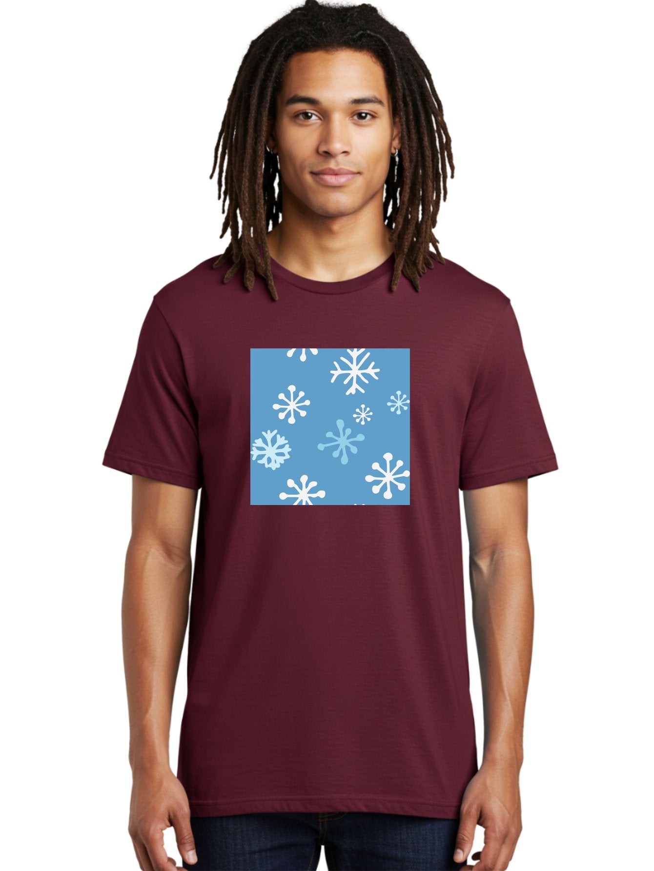 Snowflakes Men'S Graphic Tee, 100% Cotton, Comfortable Casual Summer Wear, Machine Washable, Winter Wonderland, Snowflake Pattern, Festive Design, Blue Background, White Snowflakes, Cold Weather, Snowy Scene, Holiday Theme, Seasonal Graphic, Aab123 25