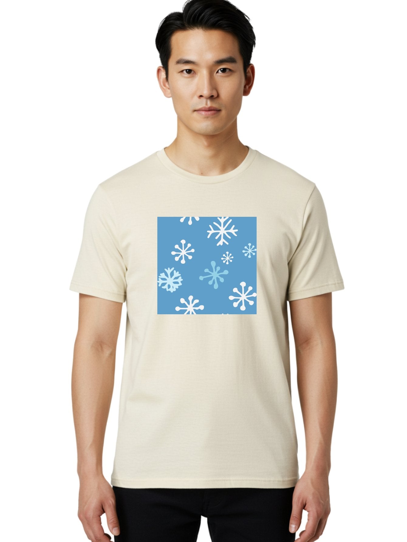 Snowflakes Men'S Graphic Tee, 100% Cotton, Comfortable Casual Summer Wear, Machine Washable, Winter Wonderland, Snowflake Pattern, Festive Design, Blue Background, White Snowflakes, Cold Weather, Snowy Scene, Holiday Theme, Seasonal Graphic, Aab123 28