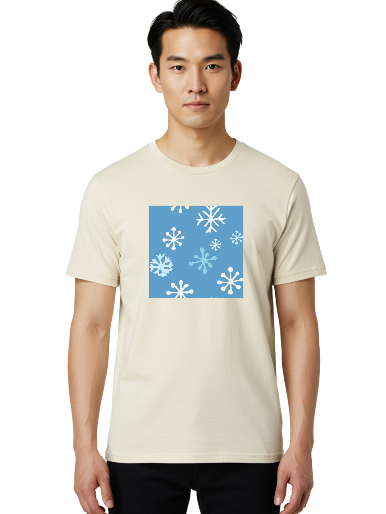 Snowflakes Men'S Graphic Tee, 100% Cotton, Comfortable Casual Summer Wear, Machine Washable, Winter Wonderland, Snowflake Pattern, Festive Design, Blue Background, White Snowflakes, Cold Weather, Snowy Scene, Holiday Theme, Seasonal Graphic, Aab123 18