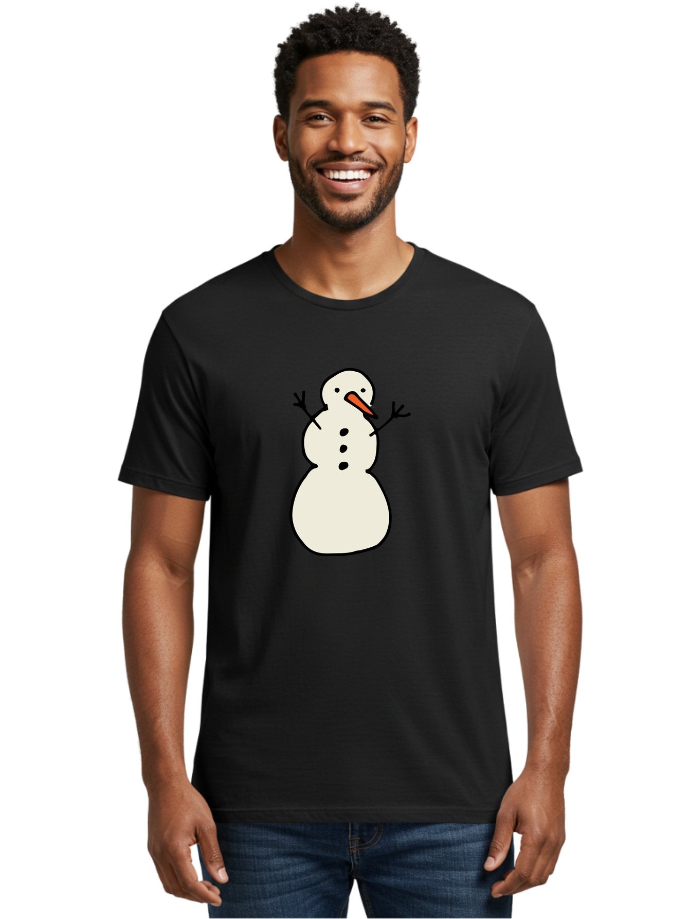 Snowman-1 Men'S Graphic Tee, 100% Cotton, Comfortable Casual Summer Wear, Machine Washable, Cartoon Snowman, White Snowman, Orange Nose, Black Dots, Winter Character, Festive Figure, Snowball Body, Simple Design, Cute Illustration, Aab124 17