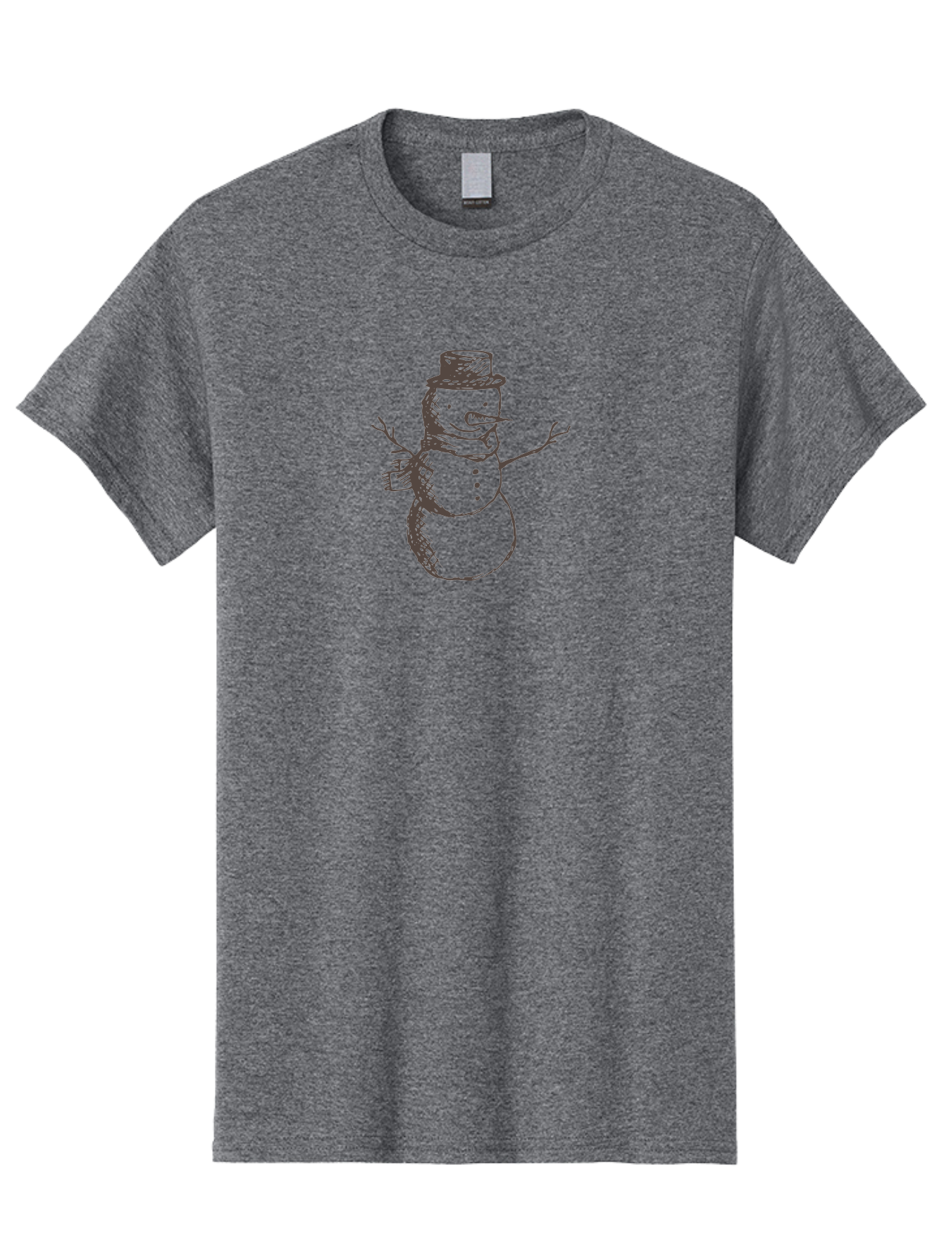 Snowman Men'S Graphic Tee, 100% Cotton, Comfortable Casual Summer Wear, Machine Washable, Hand Drawn Snowman, Winter Character, Festive Illustration, Christmas Theme, Snowman With Top Hat, Scarf And Branches, Cartoon Style, Simple Drawing, Aab128