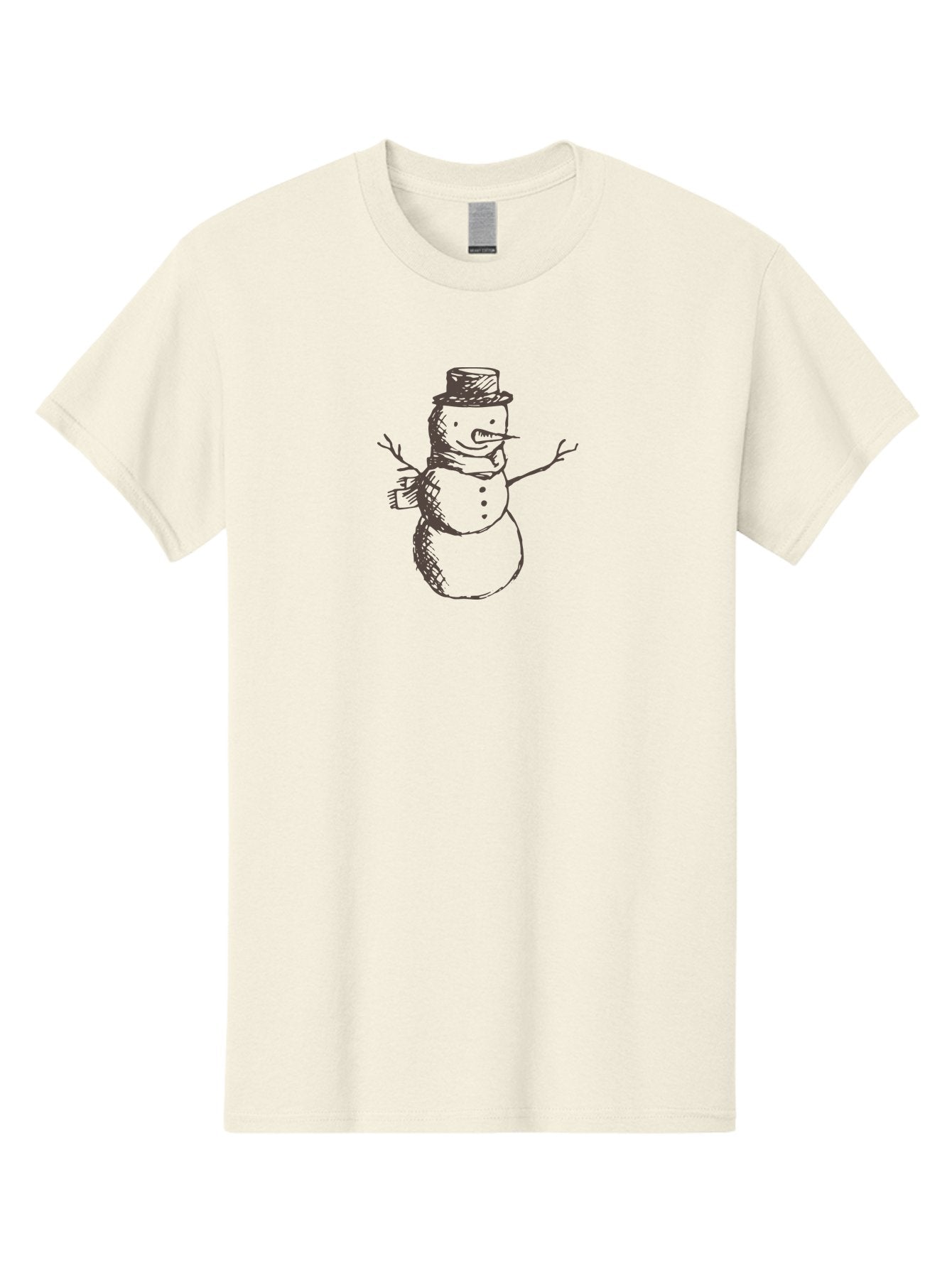 Snowman Men'S Graphic Tee, 100% Cotton, Comfortable Casual Summer Wear, Machine Washable, Hand Drawn Snowman, Winter Character, Festive Illustration, Christmas Theme, Snowman With Top Hat, Scarf And Branches, Cartoon Style, Simple Drawing, Aab128 13