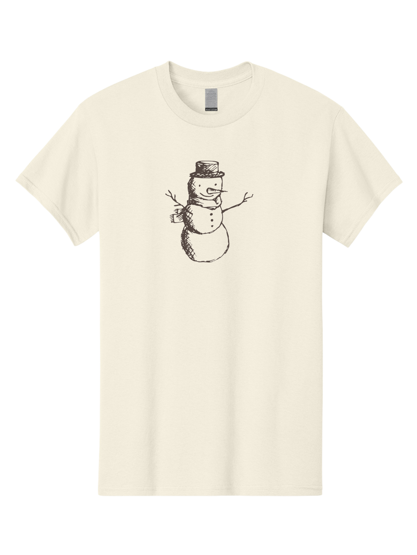 Snowman Men'S Graphic Tee, 100% Cotton, Comfortable Casual Summer Wear, Machine Washable, Hand Drawn Snowman, Winter Character, Festive Illustration, Christmas Theme, Snowman With Top Hat, Scarf And Branches, Cartoon Style, Simple Drawing, Aab128 29