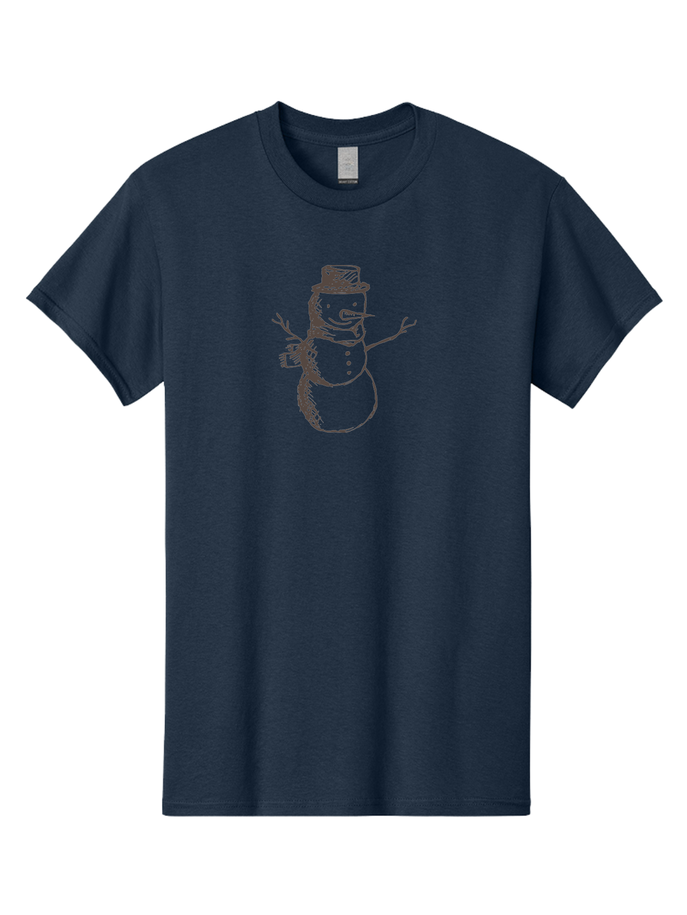Snowman Men'S Graphic Tee, 100% Cotton, Comfortable Casual Summer Wear, Machine Washable, Hand Drawn Snowman, Winter Character, Festive Illustration, Christmas Theme, Snowman With Top Hat, Scarf And Branches, Cartoon Style, Simple Drawing, Aab128 25