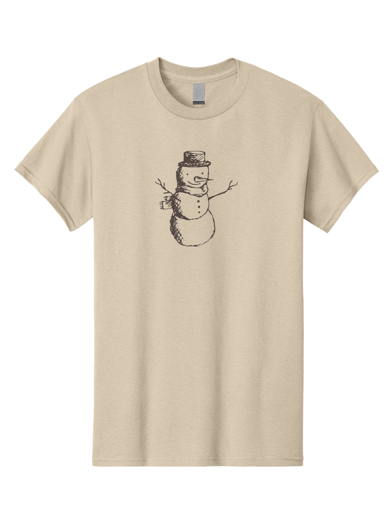 Snowman Men'S Graphic Tee, 100% Cotton, Comfortable Casual Summer Wear, Machine Washable, Hand Drawn Snowman, Winter Character, Festive Illustration, Christmas Theme, Snowman With Top Hat, Scarf And Branches, Cartoon Style, Simple Drawing, Aab128 21