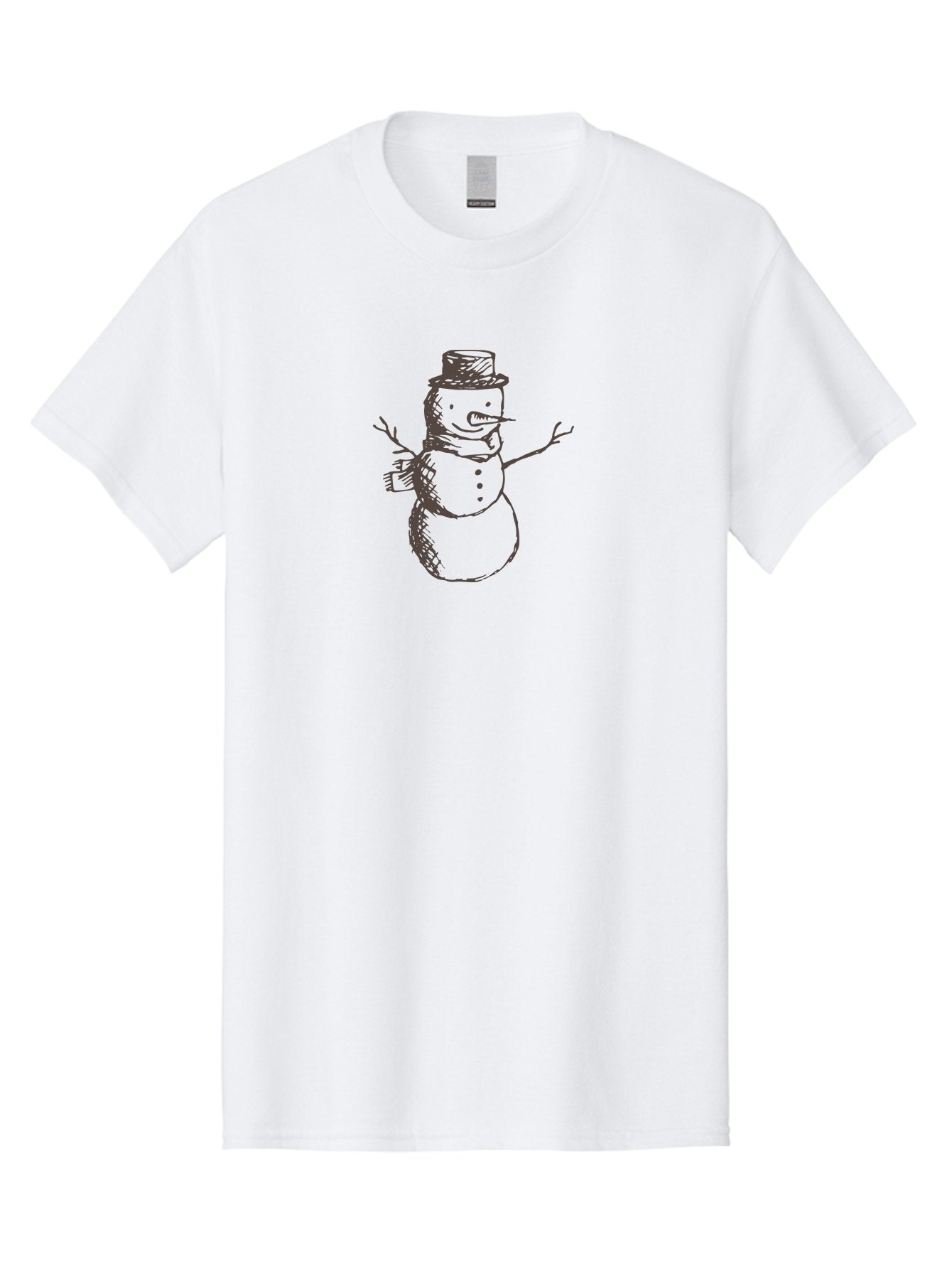Snowman Men'S Graphic Tee, 100% Cotton, Comfortable Casual Summer Wear, Machine Washable, Hand Drawn Snowman, Winter Character, Festive Illustration, Christmas Theme, Snowman With Top Hat, Scarf And Branches, Cartoon Style, Simple Drawing, Aab128 6