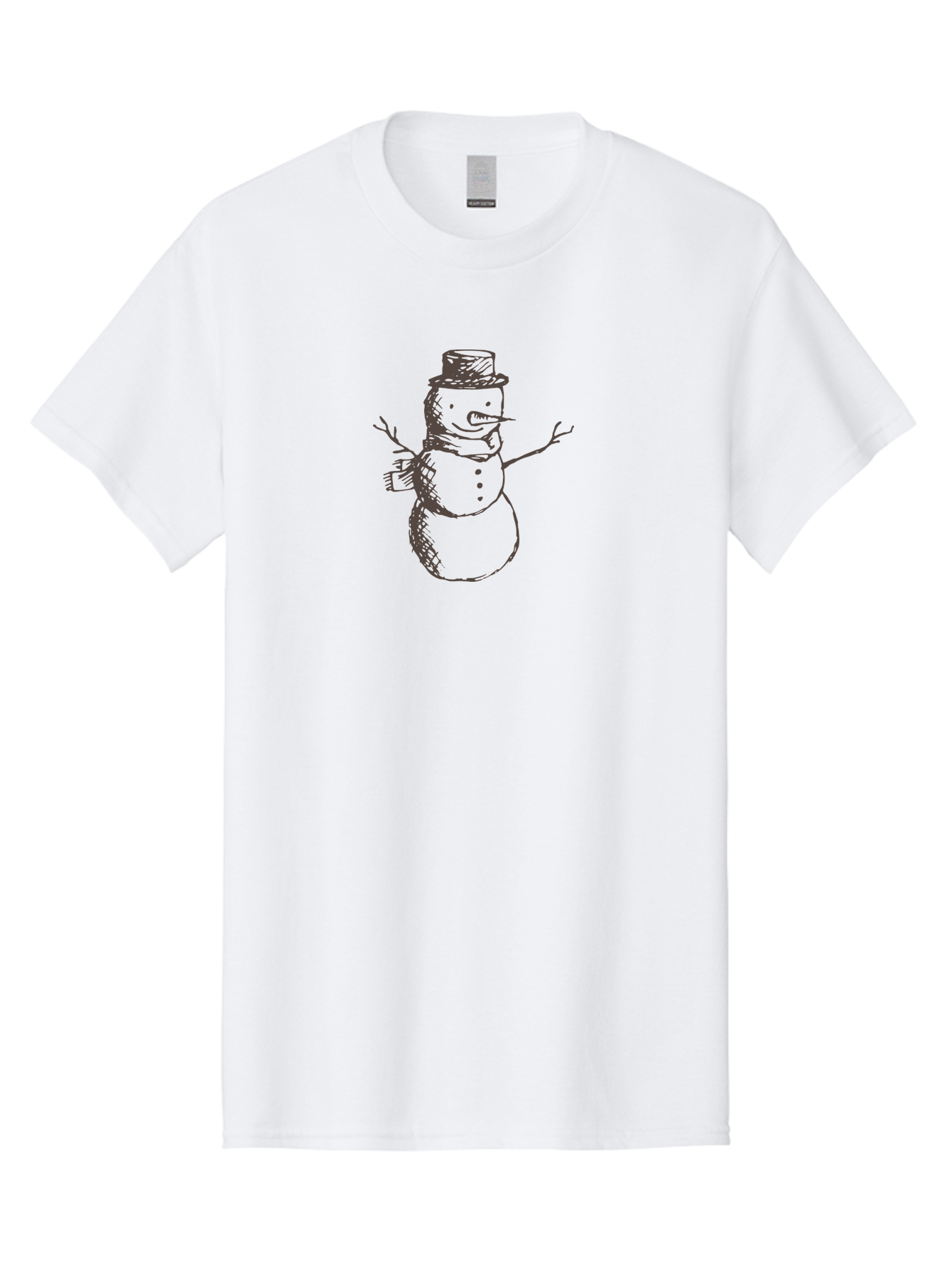 Snowman Men'S Graphic Tee, 100% Cotton, Comfortable Casual Summer Wear, Machine Washable, Hand Drawn Snowman, Winter Character, Festive Illustration, Christmas Theme, Snowman With Top Hat, Scarf And Branches, Cartoon Style, Simple Drawing, Aab128 13