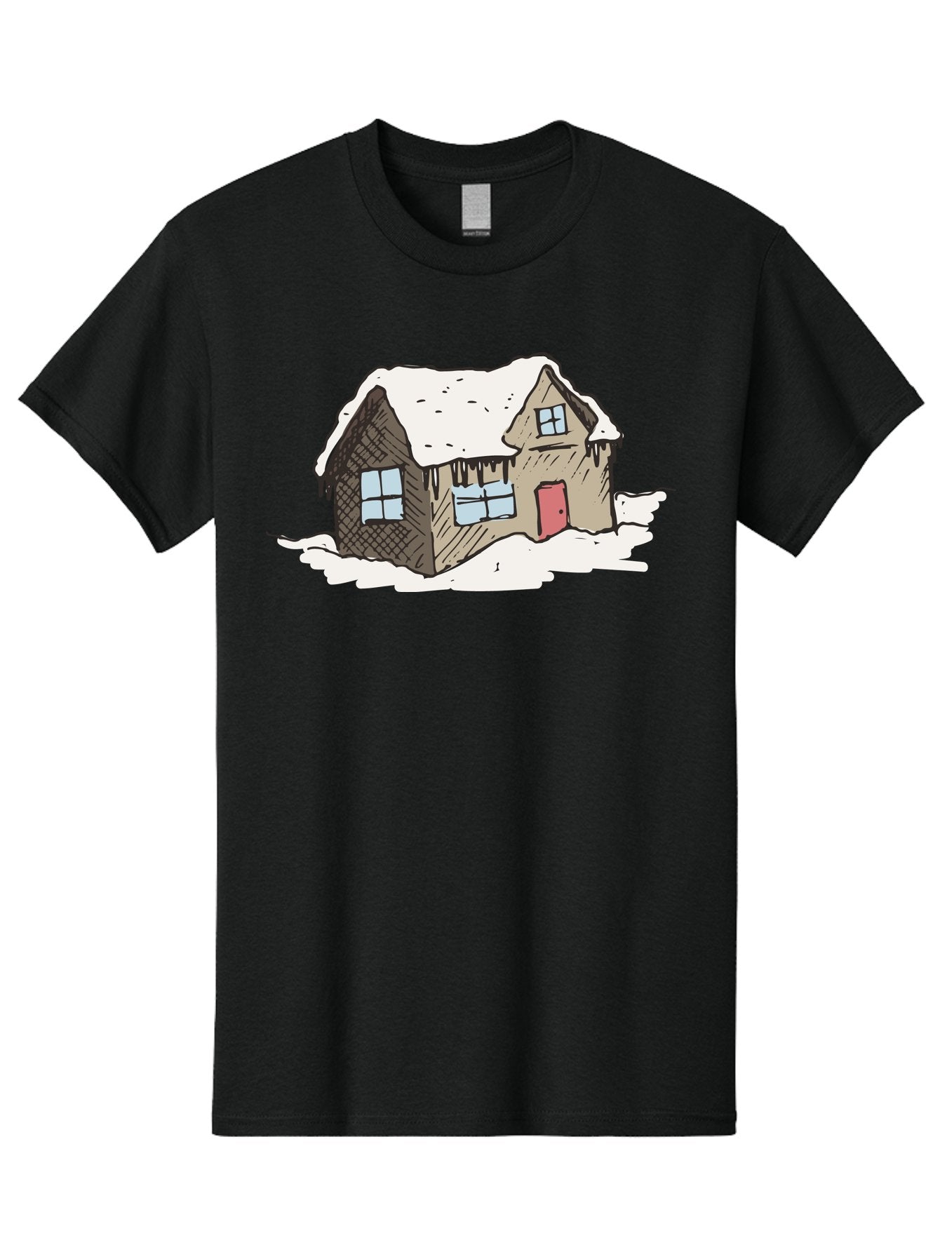 Snowy-House Men'S Graphic Tee, 100% Cotton, Comfortable Casual Summer Wear, Machine Washable, Cozy Winter Home, Snowy Cottage, Red Door, Icicles Hanging, Cold Weather, Winter Scenery, Snow-Covered Roof, Traditional House, Frosty Atmosphere Aab129 10
