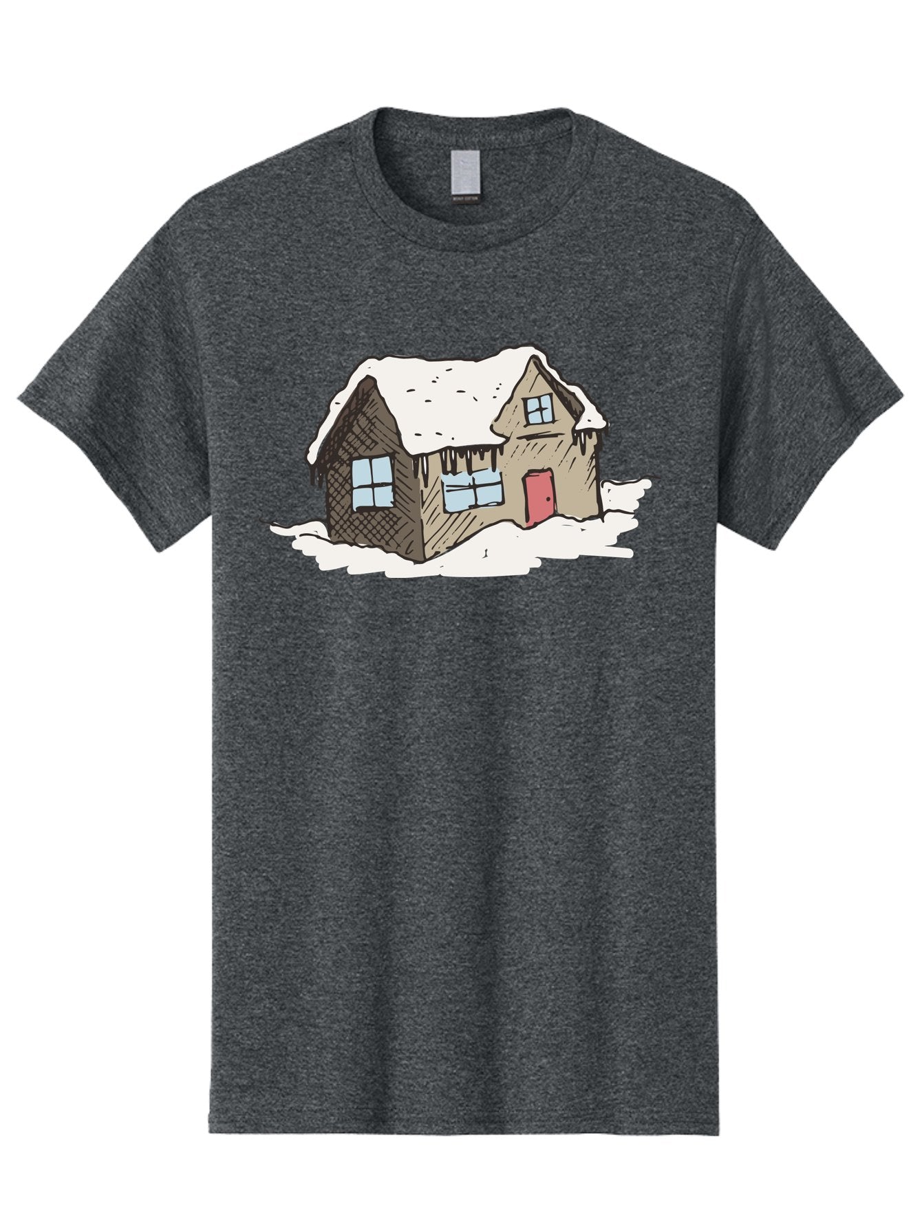 Snowy-House Men'S Graphic Tee, 100% Cotton, Comfortable Casual Summer Wear, Machine Washable, Cozy Winter Home, Snowy Cottage, Red Door, Icicles Hanging, Cold Weather, Winter Scenery, Snow-Covered Roof, Traditional House, Frosty Atmosphere Aab129 8
