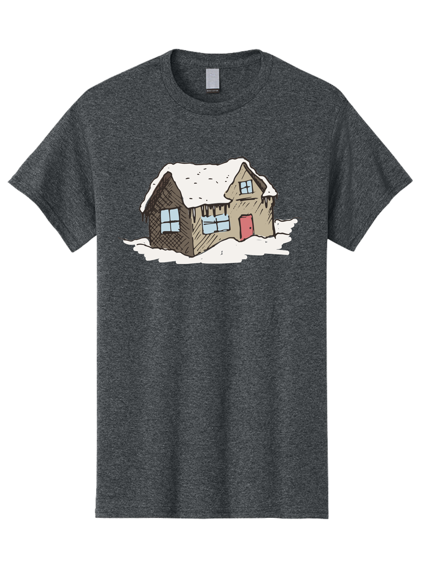 Snowy-House Men'S Graphic Tee, 100% Cotton, Comfortable Casual Summer Wear, Machine Washable, Cozy Winter Home, Snowy Cottage, Red Door, Icicles Hanging, Cold Weather, Winter Scenery, Snow-Covered Roof, Traditional House, Frosty Atmosphere Aab129 7
