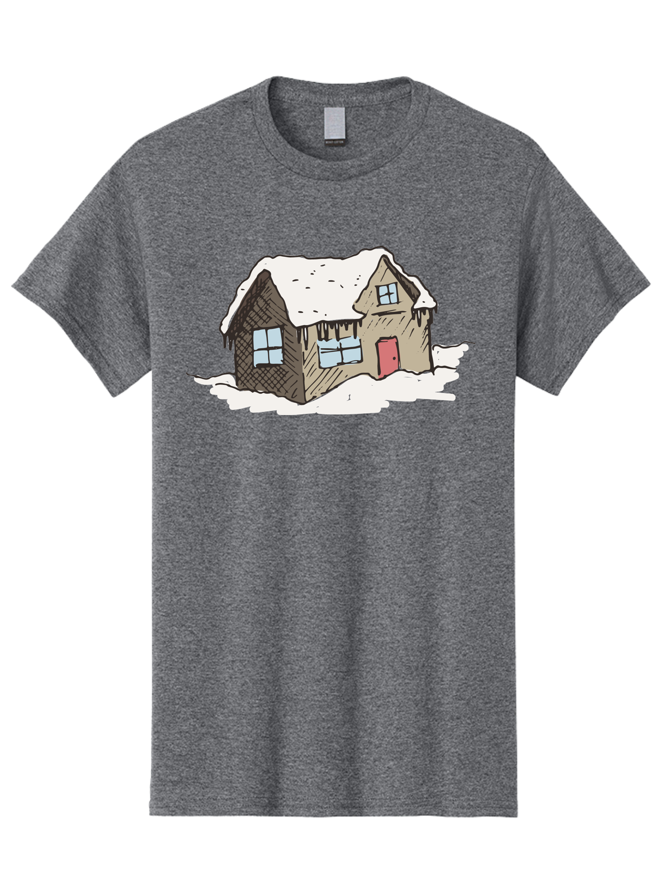 Snowy-House Men'S Graphic Tee, 100% Cotton, Comfortable Casual Summer Wear, Machine Washable, Cozy Winter Home, Snowy Cottage, Red Door, Icicles Hanging, Cold Weather, Winter Scenery, Snow-Covered Roof, Traditional House, Frosty Atmosphere Aab129 9