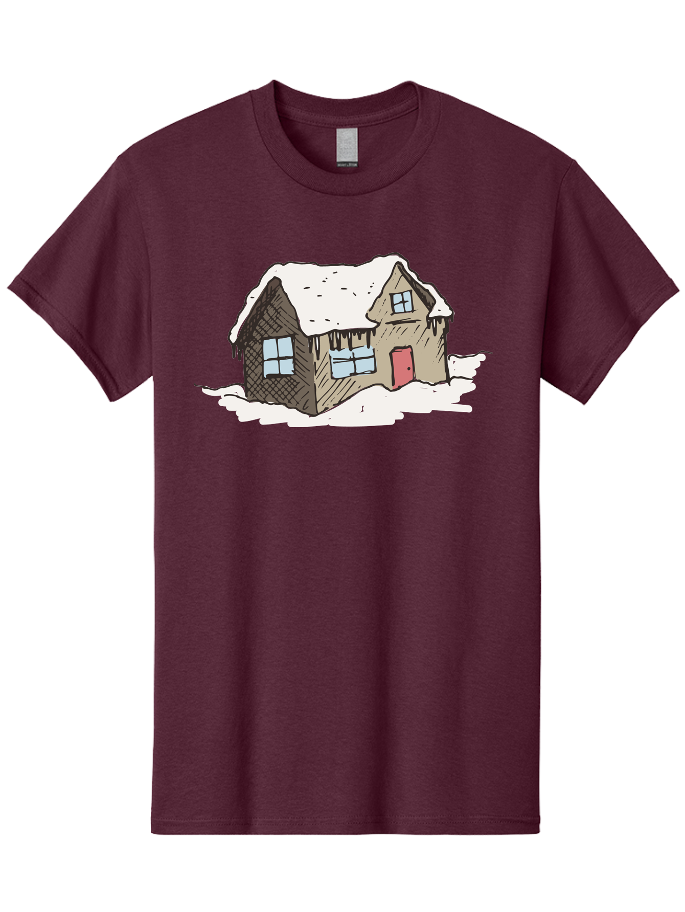 Snowy-House Men'S Graphic Tee, 100% Cotton, Comfortable Casual Summer Wear, Machine Washable, Cozy Winter Home, Snowy Cottage, Red Door, Icicles Hanging, Cold Weather, Winter Scenery, Snow-Covered Roof, Traditional House, Frosty Atmosphere Aab129 13