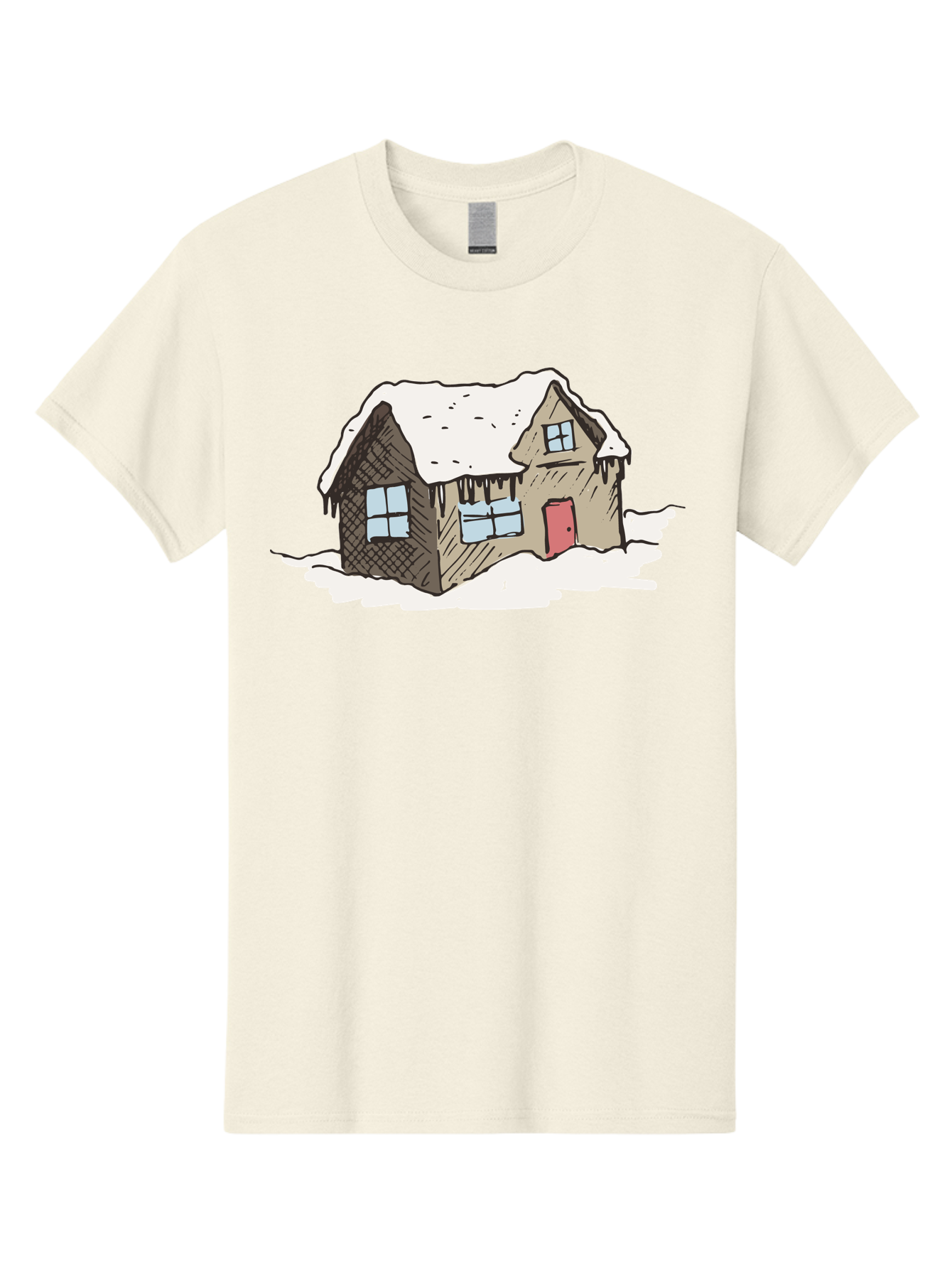 Snowy-House Men'S Graphic Tee, 100% Cotton, Comfortable Casual Summer Wear, Machine Washable, Cozy Winter Home, Snowy Cottage, Red Door, Icicles Hanging, Cold Weather, Winter Scenery, Snow-Covered Roof, Traditional House, Frosty Atmosphere Aab129 17
