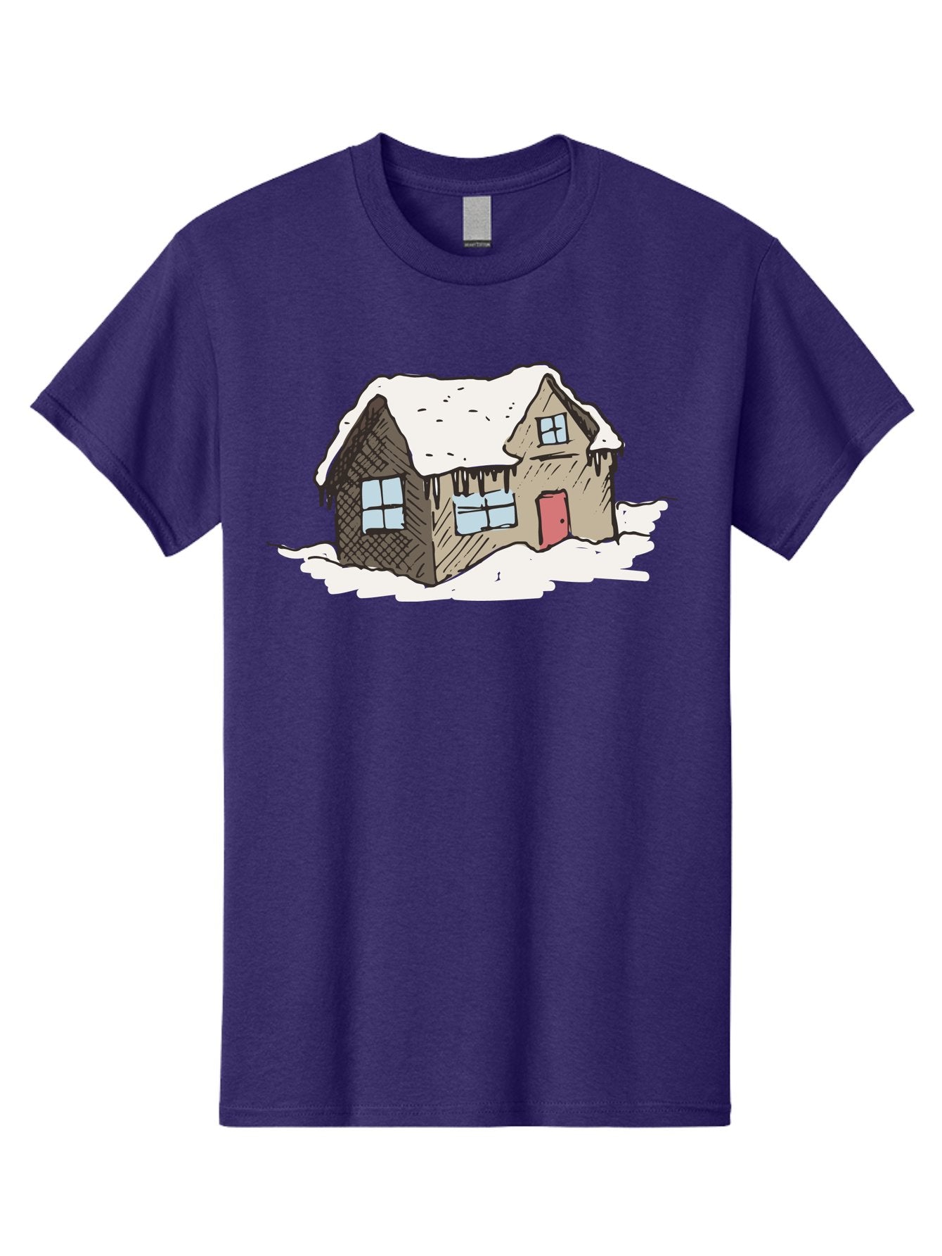 Snowy-House Men'S Graphic Tee, 100% Cotton, Comfortable Casual Summer Wear, Machine Washable, Cozy Winter Home, Snowy Cottage, Red Door, Icicles Hanging, Cold Weather, Winter Scenery, Snow-Covered Roof, Traditional House, Frosty Atmosphere Aab129 6