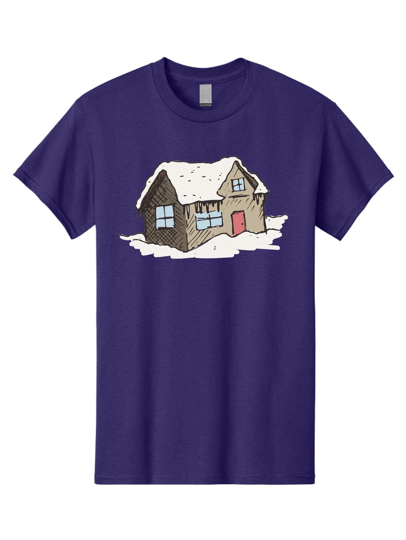 Snowy-House Men'S Graphic Tee, 100% Cotton, Comfortable Casual Summer Wear, Machine Washable, Cozy Winter Home, Snowy Cottage, Red Door, Icicles Hanging, Cold Weather, Winter Scenery, Snow-Covered Roof, Traditional House, Frosty Atmosphere Aab129 21
