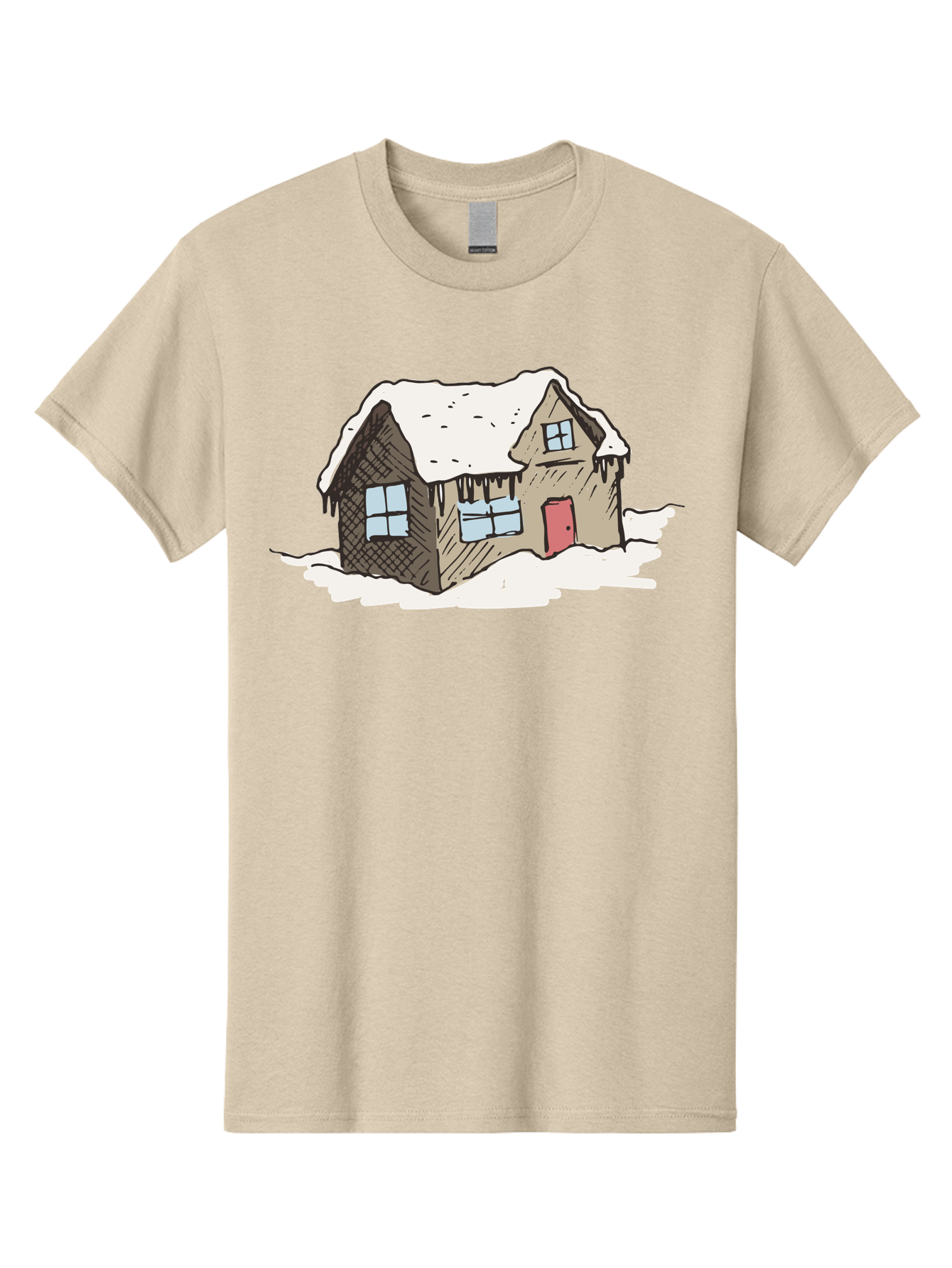 Snowy-House Men'S Graphic Tee, 100% Cotton, Comfortable Casual Summer Wear, Machine Washable, Cozy Winter Home, Snowy Cottage, Red Door, Icicles Hanging, Cold Weather, Winter Scenery, Snow-Covered Roof, Traditional House, Frosty Atmosphere Aab129 27