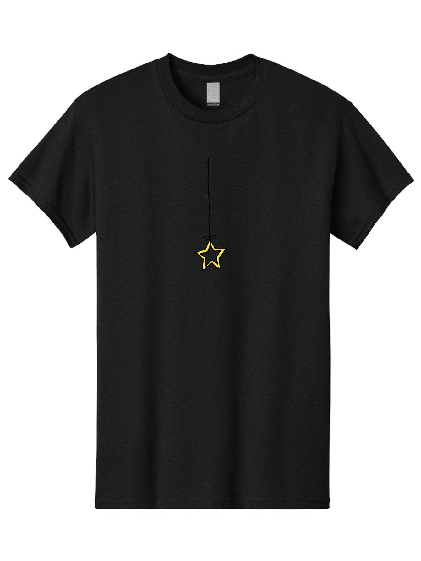 Star-Hanging-On-A-String Men'S Graphic Tee, 100% Cotton, Comfortable Casual Summer Wear, Machine Washable, Yellow Star, Hanging Star, Festive Decoration, Cartoon Style, Holiday Theme, Star Symbol, Decoration Idea, Minimalist Design, Aab133 5