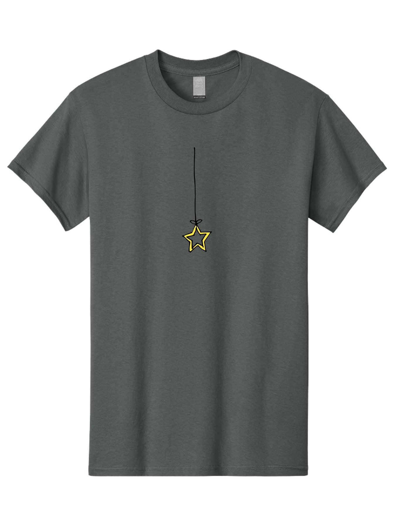 Star-Hanging-On-A-String Men'S Graphic Tee, 100% Cotton, Comfortable Casual Summer Wear, Machine Washable, Yellow Star, Hanging Star, Festive Decoration, Cartoon Style, Holiday Theme, Star Symbol, Decoration Idea, Minimalist Design, Aab133 14
