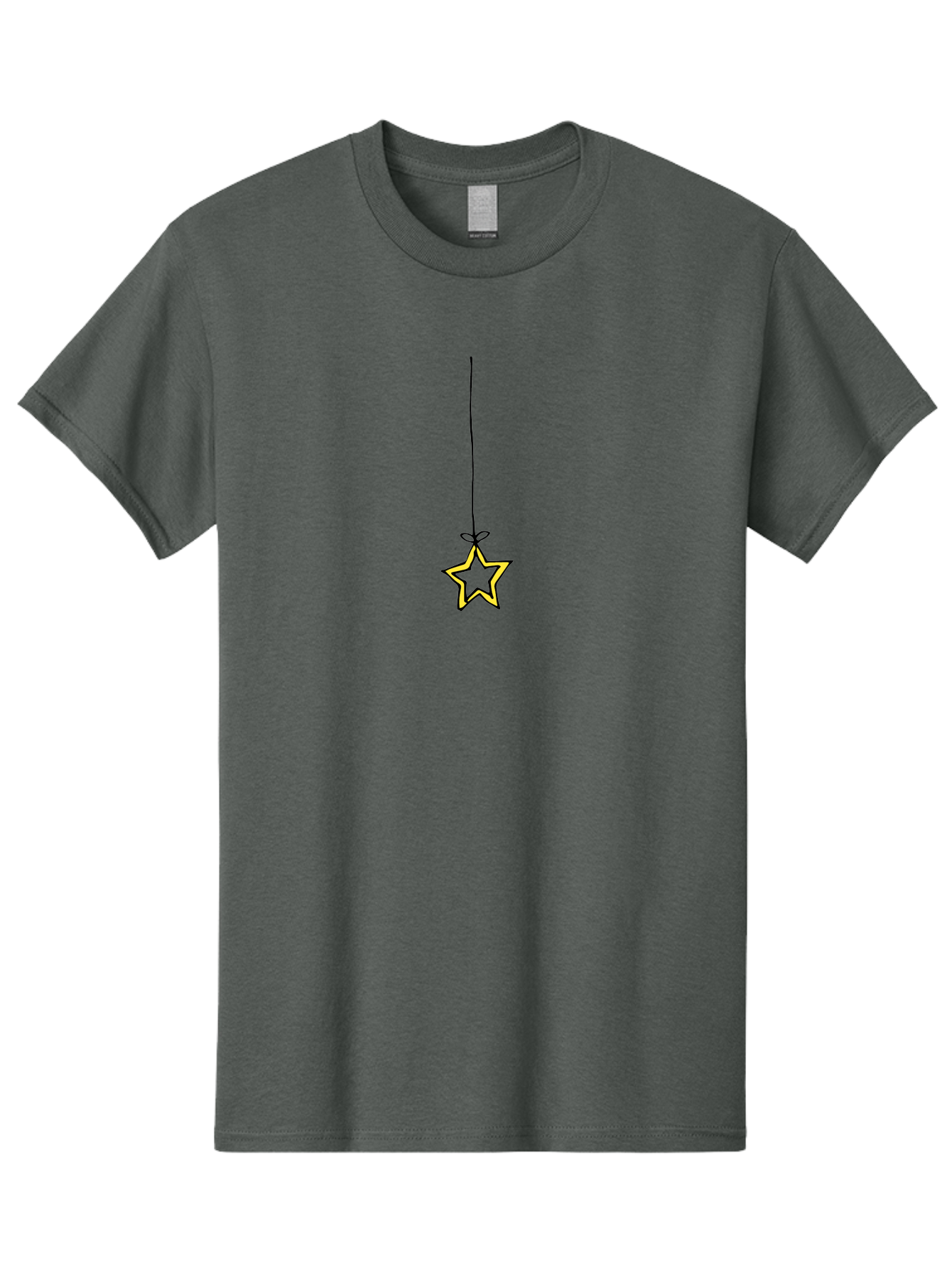 Star-Hanging-On-A-String Men'S Graphic Tee, 100% Cotton, Comfortable Casual Summer Wear, Machine Washable, Yellow Star, Hanging Star, Festive Decoration, Cartoon Style, Holiday Theme, Star Symbol, Decoration Idea, Minimalist Design, Aab133 3