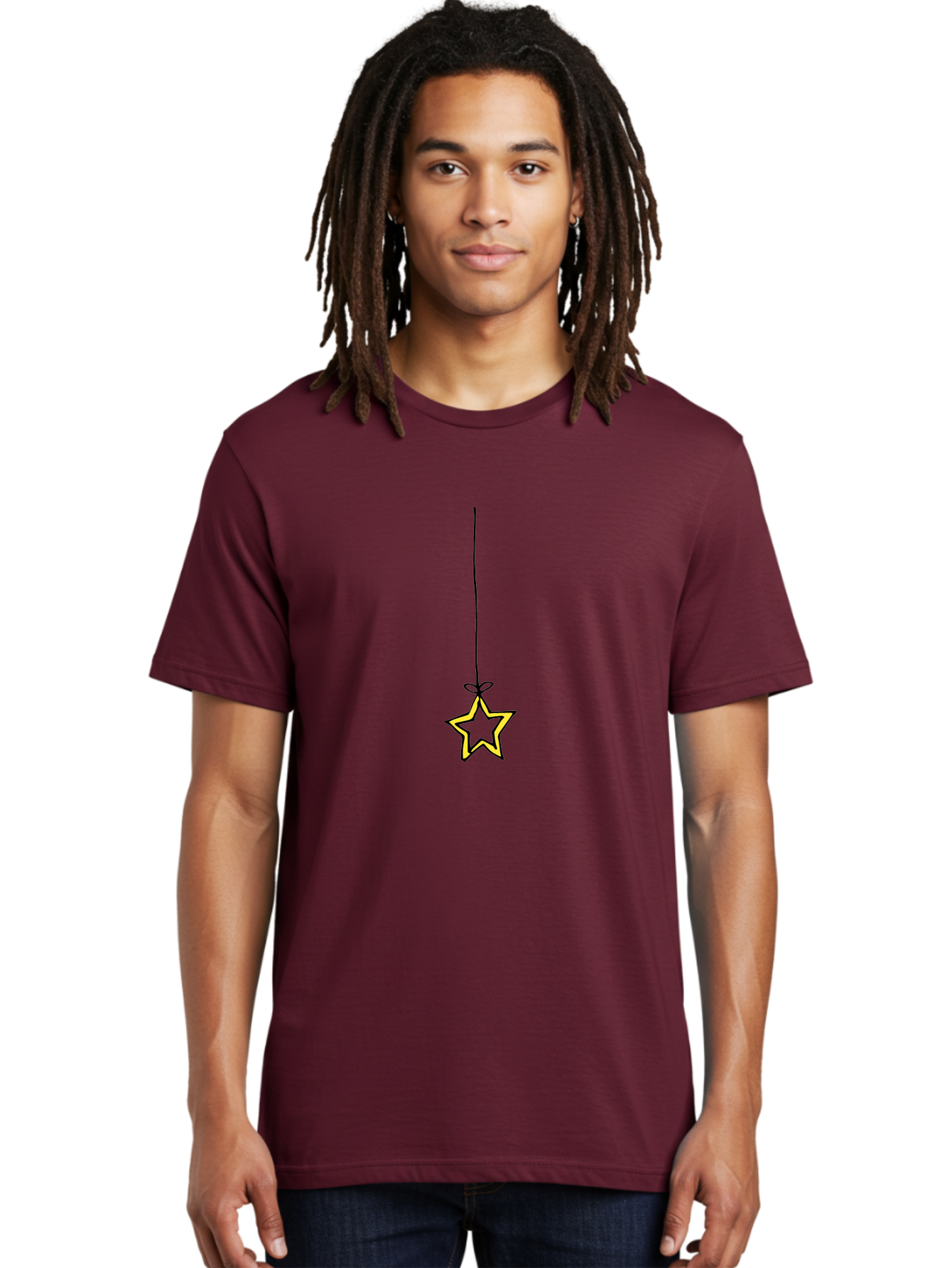 Star-Hanging-On-A-String Men'S Graphic Tee, 100% Cotton, Comfortable Casual Summer Wear, Machine Washable, Yellow Star, Hanging Star, Festive Decoration, Cartoon Style, Holiday Theme, Star Symbol, Decoration Idea, Minimalist Design, Aab133 14