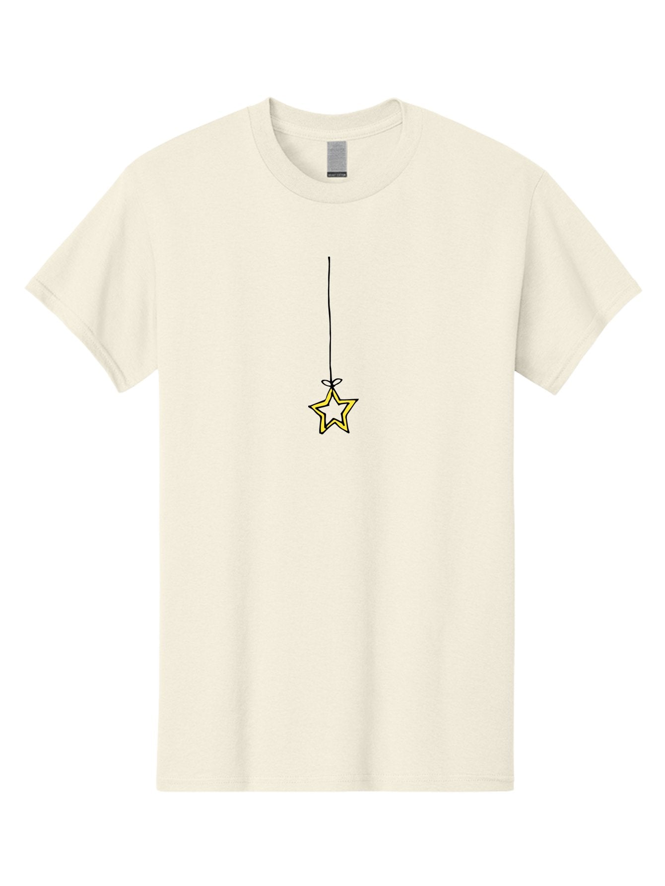 Star-Hanging-On-A-String Men'S Graphic Tee, 100% Cotton, Comfortable Casual Summer Wear, Machine Washable, Yellow Star, Hanging Star, Festive Decoration, Cartoon Style, Holiday Theme, Star Symbol, Decoration Idea, Minimalist Design, Aab133 7