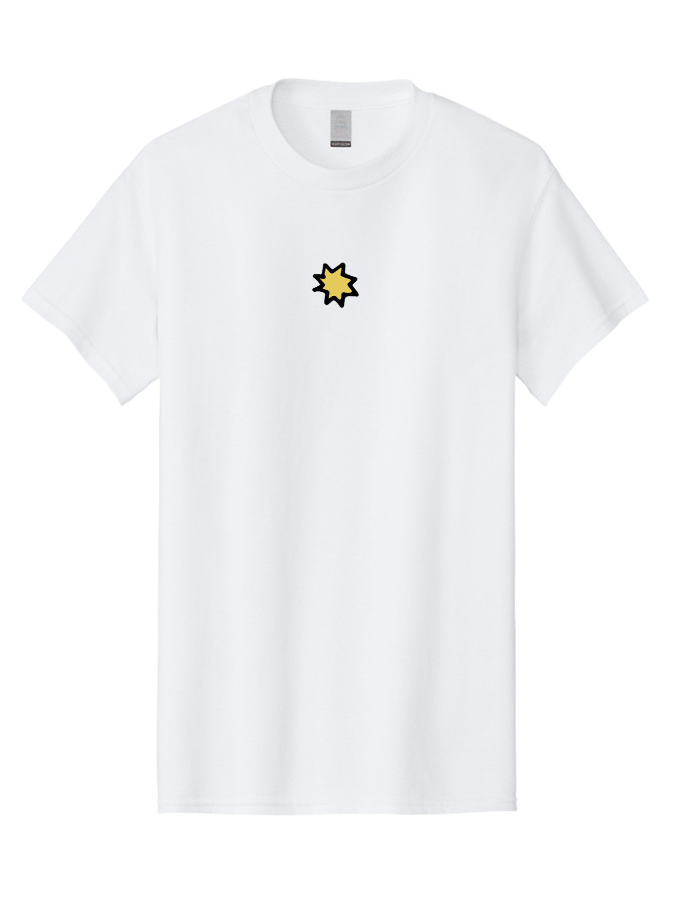 Star-Icon Men'S Graphic Tee, 100% Cotton, Comfortable Casual Summer Wear, Machine Washable, Yellow Star, Cartoon Style, Simple Design, Black Outline, Graphic Element, Illustration, Digital Art Aab134 29