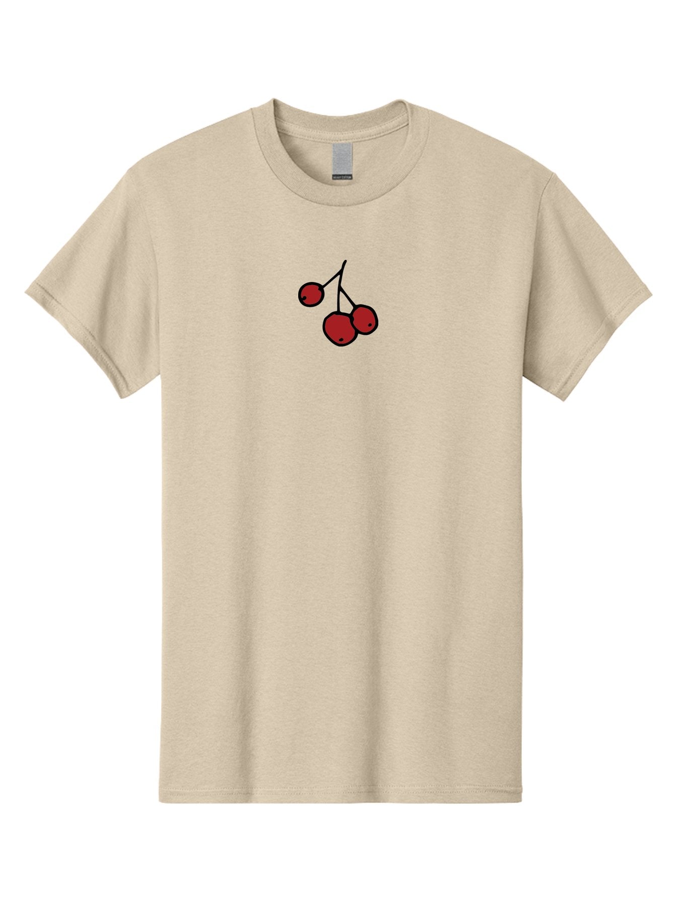 Three-Cherries Men'S Graphic Tee, 100% Cotton, Comfortable Casual Summer Wear, Machine Washable, Red Cherries, Simple Drawing, Cartoon Style, Sweet Fruit, Bold Lines, Black Stems, Ripe Cherries, Minimalist Design, Digital Art Aab143 13