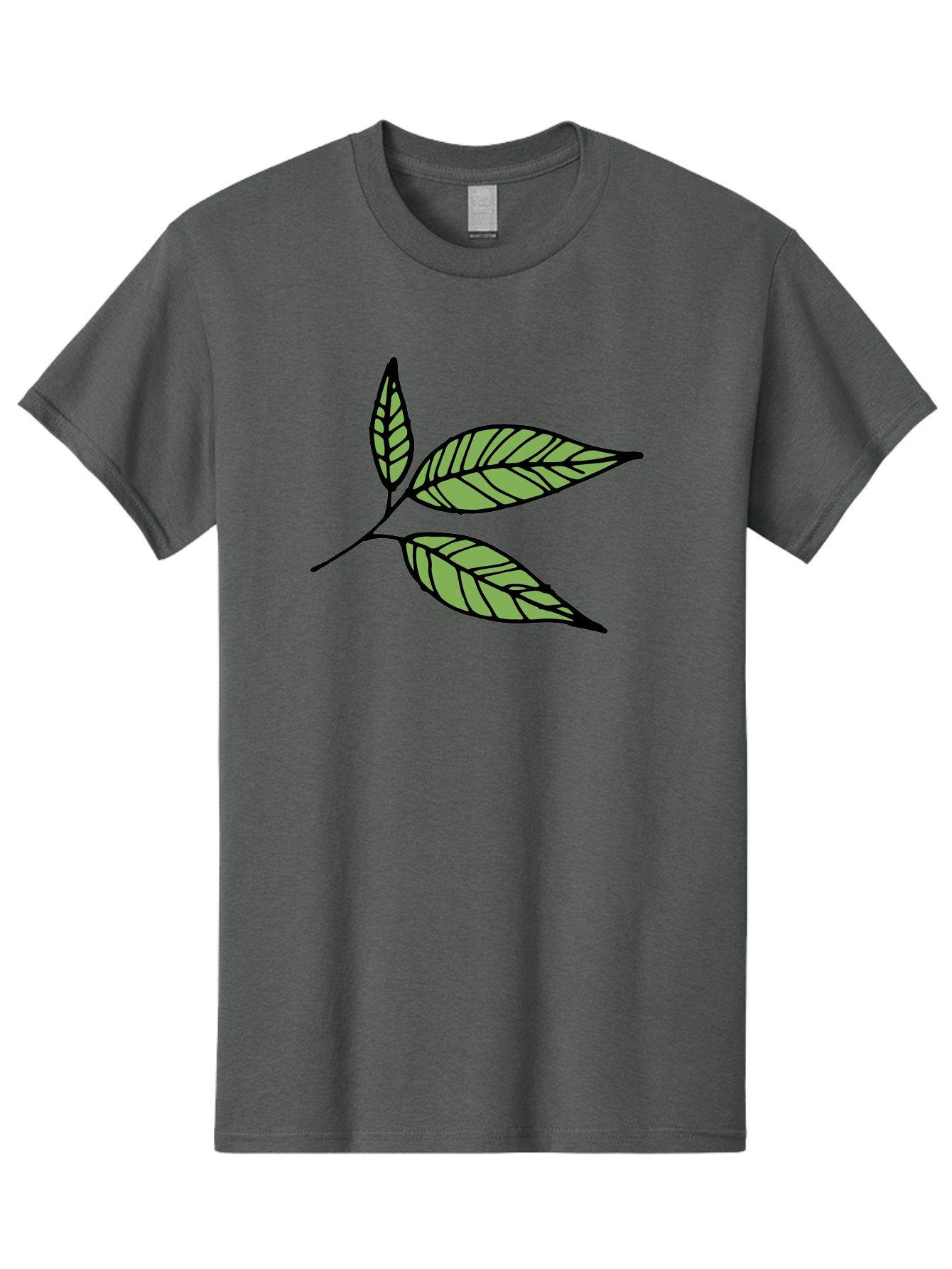 Three-Leaves Men'S Graphic Tee, 100% Cotton, Comfortable Casual Summer Wear, Machine Washable, Simple Leaf Illustration, Minimalist Design, Black Outline, Green Leaves, Leaf Veins, Foliage Artwork, Nature-Inspired Graphics, Aab144 3