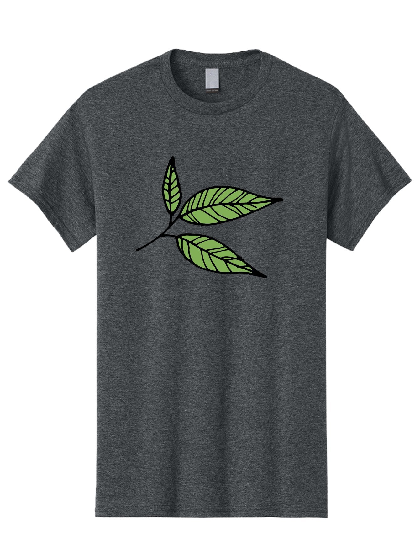 Three-Leaves Men'S Graphic Tee, 100% Cotton, Comfortable Casual Summer Wear, Machine Washable, Simple Leaf Illustration, Minimalist Design, Black Outline, Green Leaves, Leaf Veins, Foliage Artwork, Nature-Inspired Graphics, Aab144