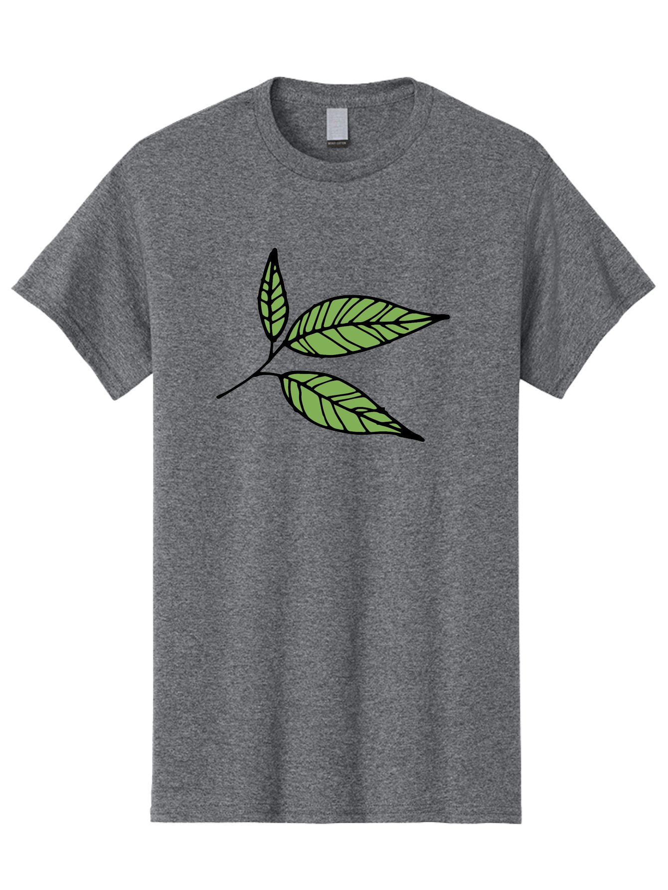 Three-Leaves Men'S Graphic Tee, 100% Cotton, Comfortable Casual Summer Wear, Machine Washable, Simple Leaf Illustration, Minimalist Design, Black Outline, Green Leaves, Leaf Veins, Foliage Artwork, Nature-Inspired Graphics, Aab144 9