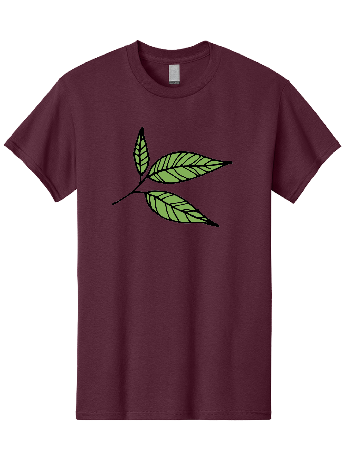 Three-Leaves Men'S Graphic Tee, 100% Cotton, Comfortable Casual Summer Wear, Machine Washable, Simple Leaf Illustration, Minimalist Design, Black Outline, Green Leaves, Leaf Veins, Foliage Artwork, Nature-Inspired Graphics, Aab144 13