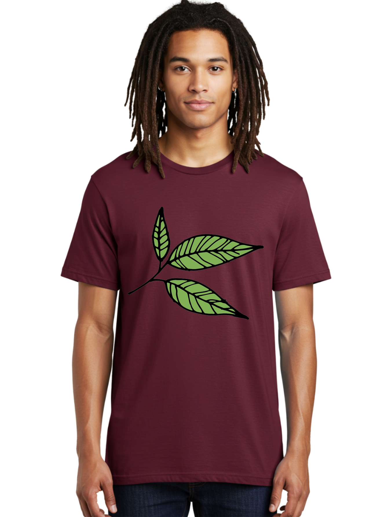 Three-Leaves Men'S Graphic Tee, 100% Cotton, Comfortable Casual Summer Wear, Machine Washable, Simple Leaf Illustration, Minimalist Design, Black Outline, Green Leaves, Leaf Veins, Foliage Artwork, Nature-Inspired Graphics, Aab144 14