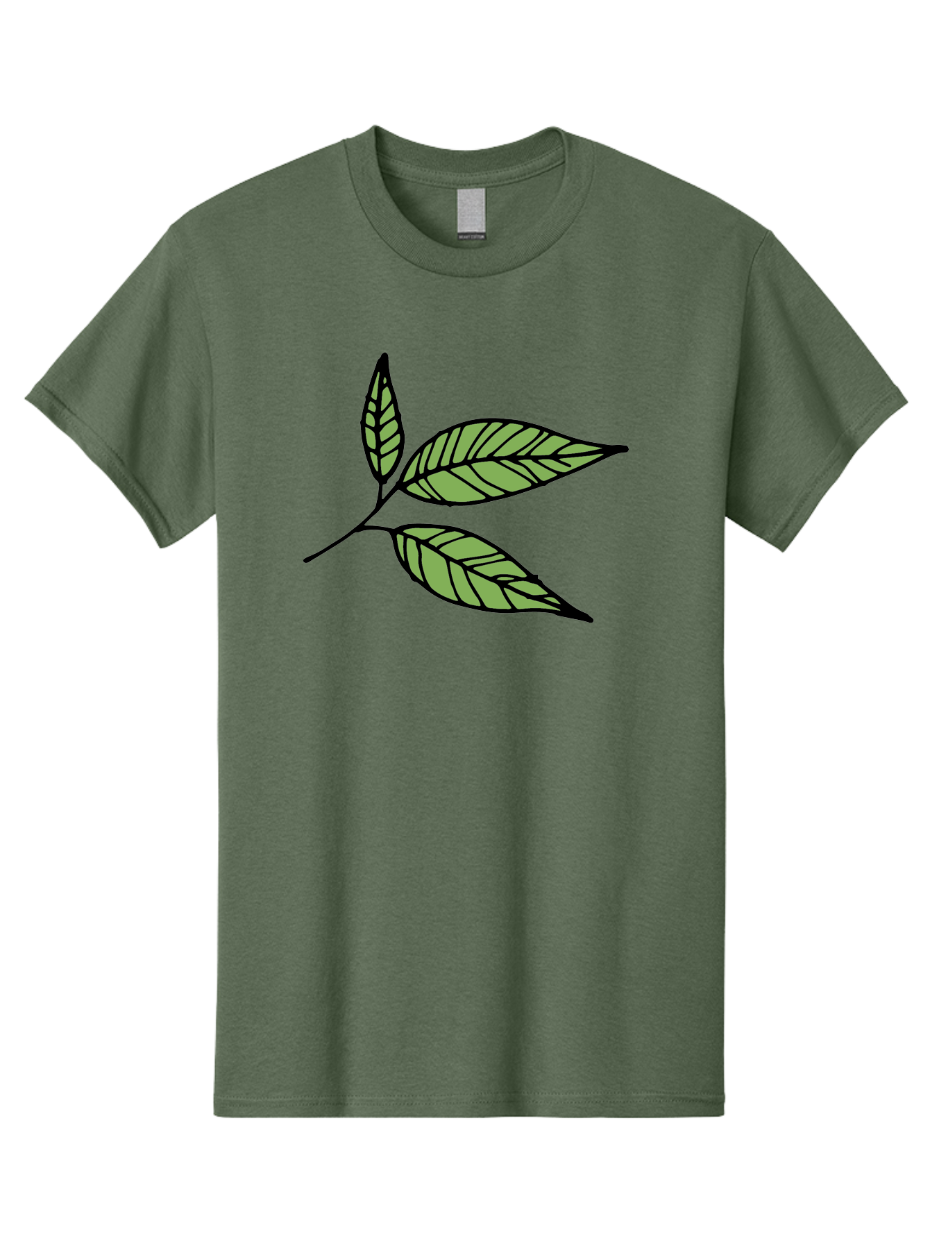 Three-Leaves Men'S Graphic Tee, 100% Cotton, Comfortable Casual Summer Wear, Machine Washable, Simple Leaf Illustration, Minimalist Design, Black Outline, Green Leaves, Leaf Veins, Foliage Artwork, Nature-Inspired Graphics, Aab144 15