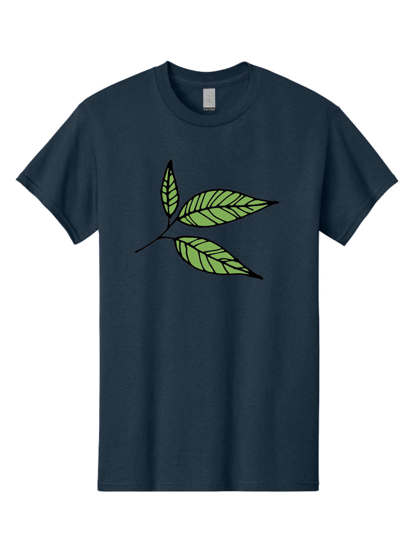 Three-Leaves Men'S Graphic Tee, 100% Cotton, Comfortable Casual Summer Wear, Machine Washable, Simple Leaf Illustration, Minimalist Design, Black Outline, Green Leaves, Leaf Veins, Foliage Artwork, Nature-Inspired Graphics, Aab144 19