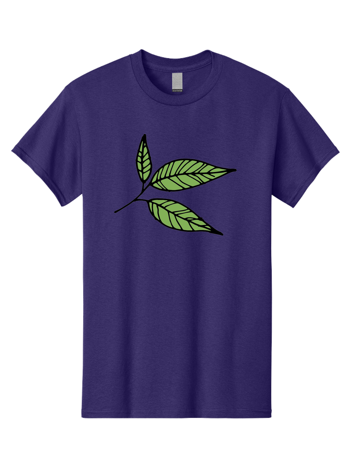 Three-Leaves Men'S Graphic Tee, 100% Cotton, Comfortable Casual Summer Wear, Machine Washable, Simple Leaf Illustration, Minimalist Design, Black Outline, Green Leaves, Leaf Veins, Foliage Artwork, Nature-Inspired Graphics, Aab144 21