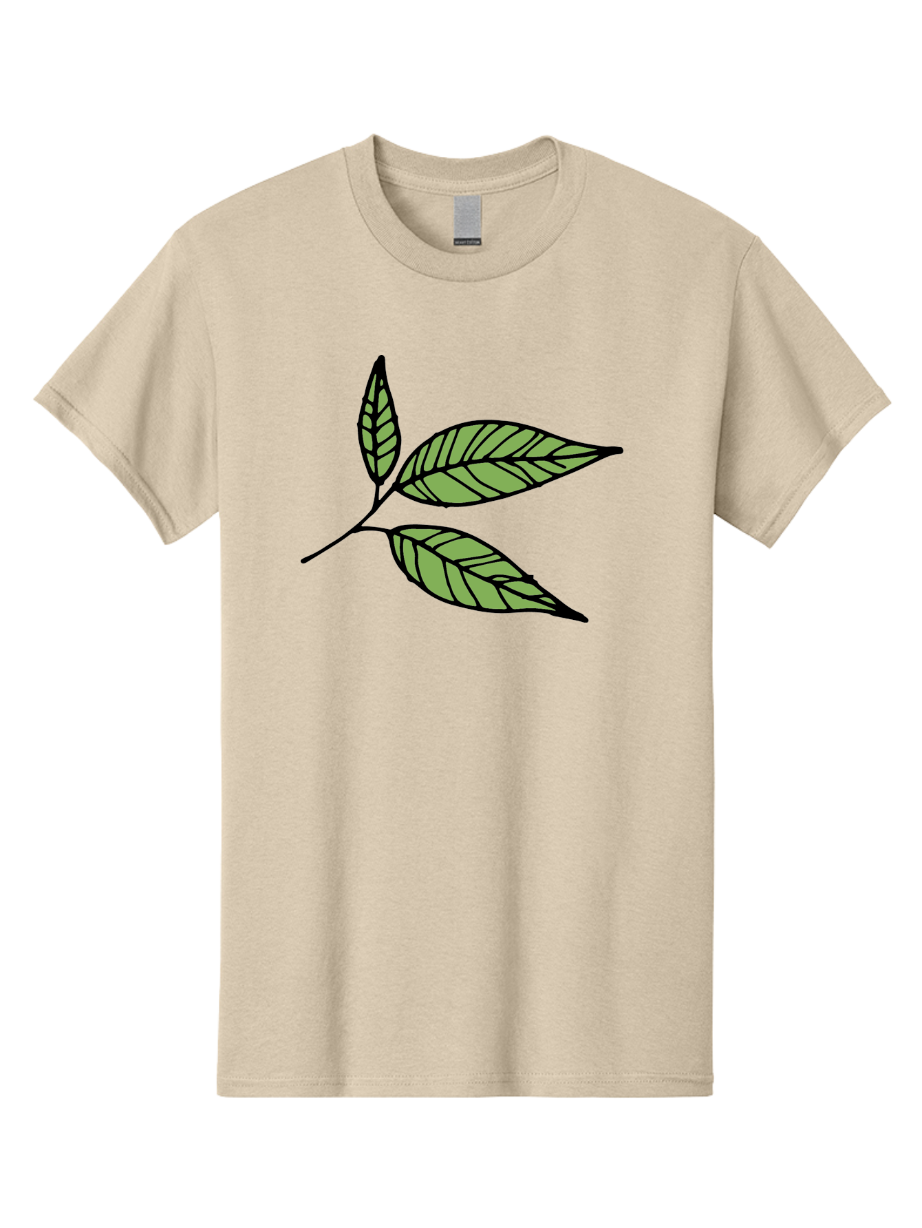 Three-Leaves Men'S Graphic Tee, 100% Cotton, Comfortable Casual Summer Wear, Machine Washable, Simple Leaf Illustration, Minimalist Design, Black Outline, Green Leaves, Leaf Veins, Foliage Artwork, Nature-Inspired Graphics, Aab144 27