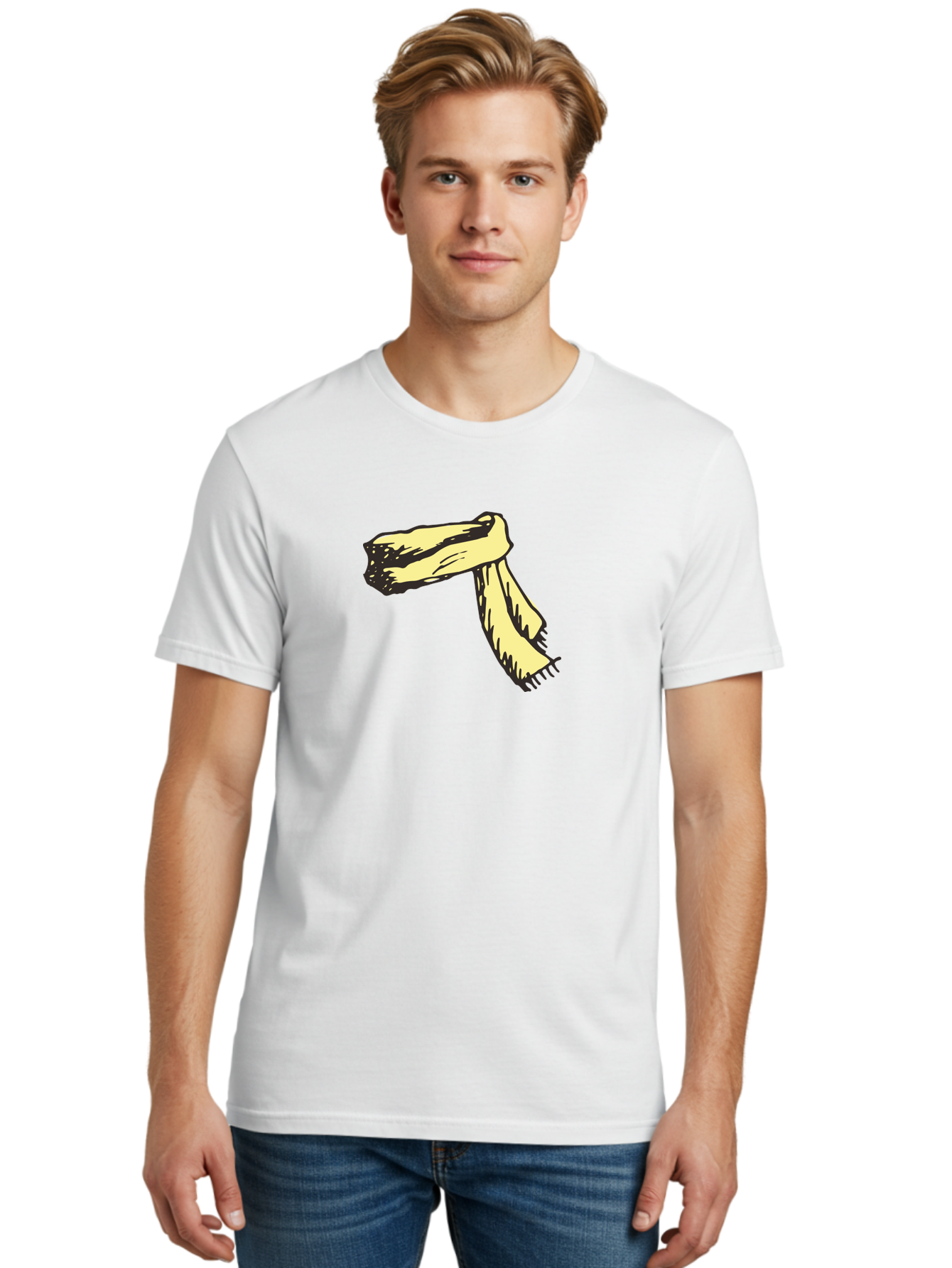 Torn-Fabric Men'S Graphic Tee, 100% Cotton, Comfortable Casual Summer Wear, Machine Washable, Yellow Scarf, Casual Fashion, Accessory, Stylish Look, Fashion Trend, Winter Wear, Clothing Accessory Aab146 30
