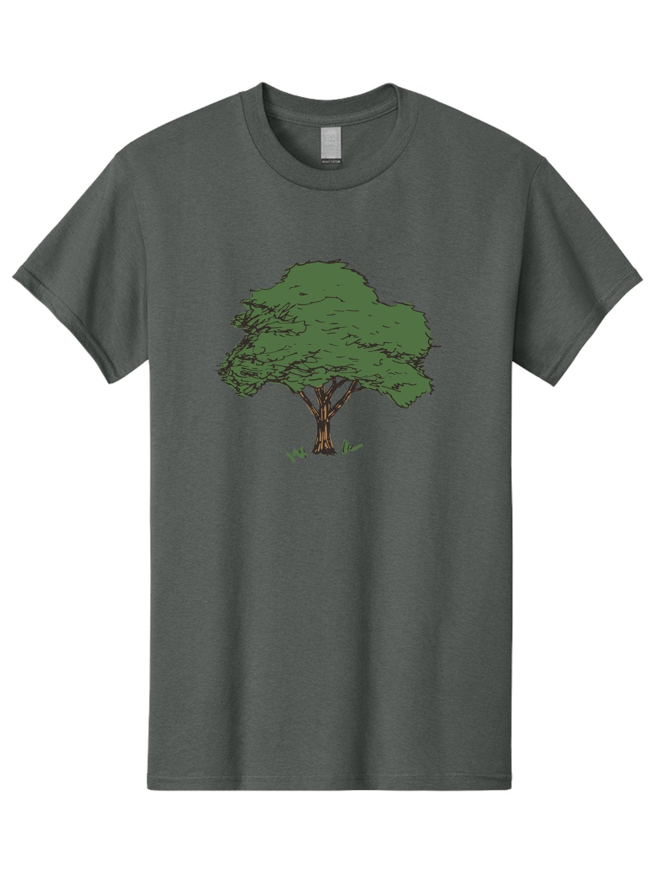 Tree-1 Men'S Graphic Tee, 100% Cotton, Comfortable Casual Summer Wear, Machine Washable, Simple Tree Illustration, Minimalist Design, Dark Green Foliage, Brown Trunk, Simple Branches, Whimsical Art, Digital Drawing, Abstract Tree, Aab147 14