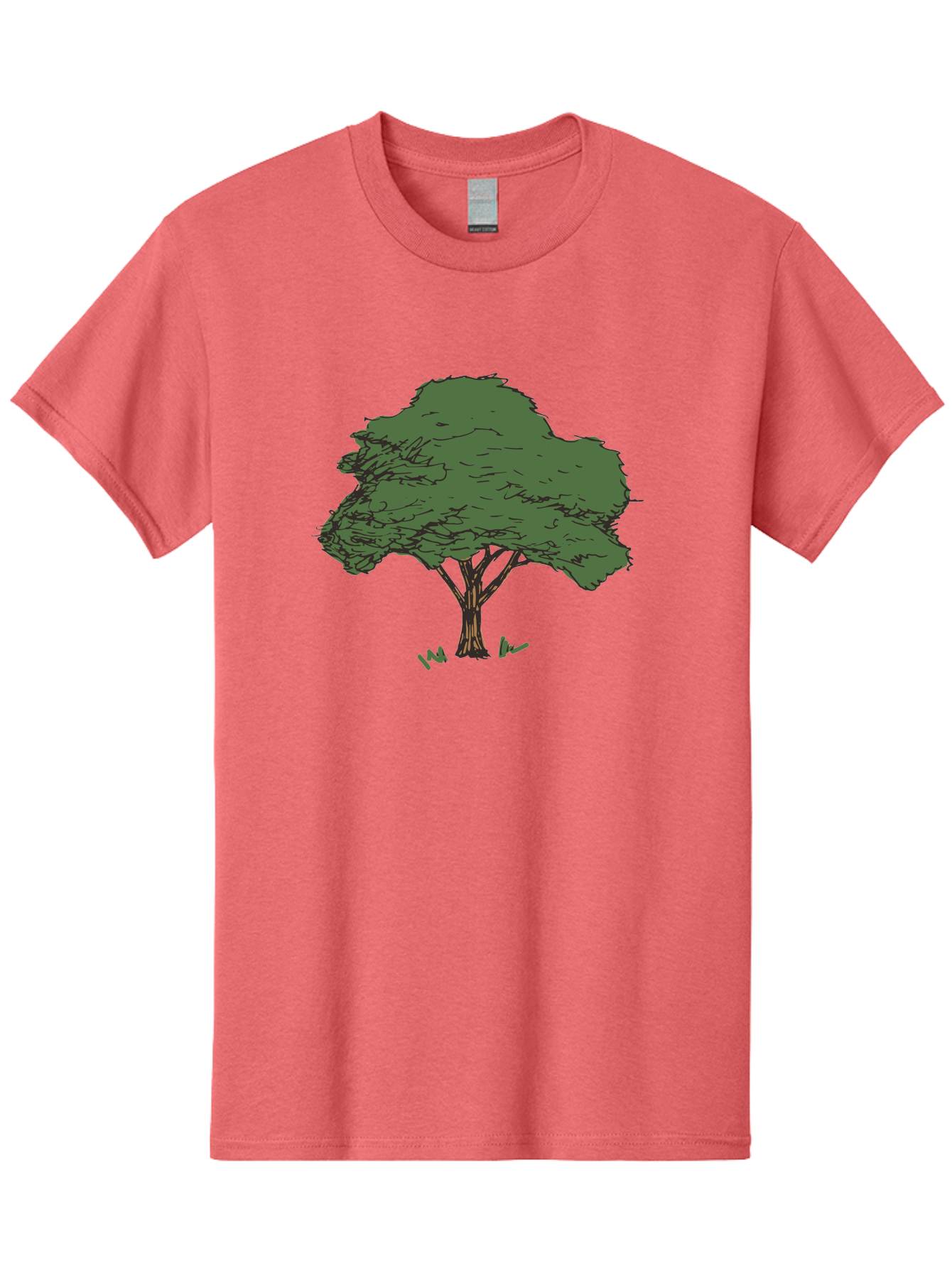 Tree-1 Men'S Graphic Tee, 100% Cotton, Comfortable Casual Summer Wear, Machine Washable, Simple Tree Illustration, Minimalist Design, Dark Green Foliage, Brown Trunk, Simple Branches, Whimsical Art, Digital Drawing, Abstract Tree, Aab147 5