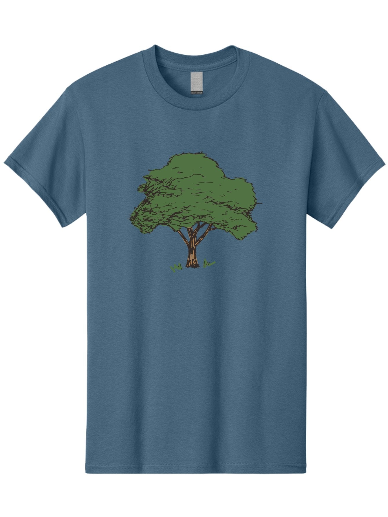 Tree-1 Men'S Graphic Tee, 100% Cotton, Comfortable Casual Summer Wear, Machine Washable, Simple Tree Illustration, Minimalist Design, Dark Green Foliage, Brown Trunk, Simple Branches, Whimsical Art, Digital Drawing, Abstract Tree, Aab147 11