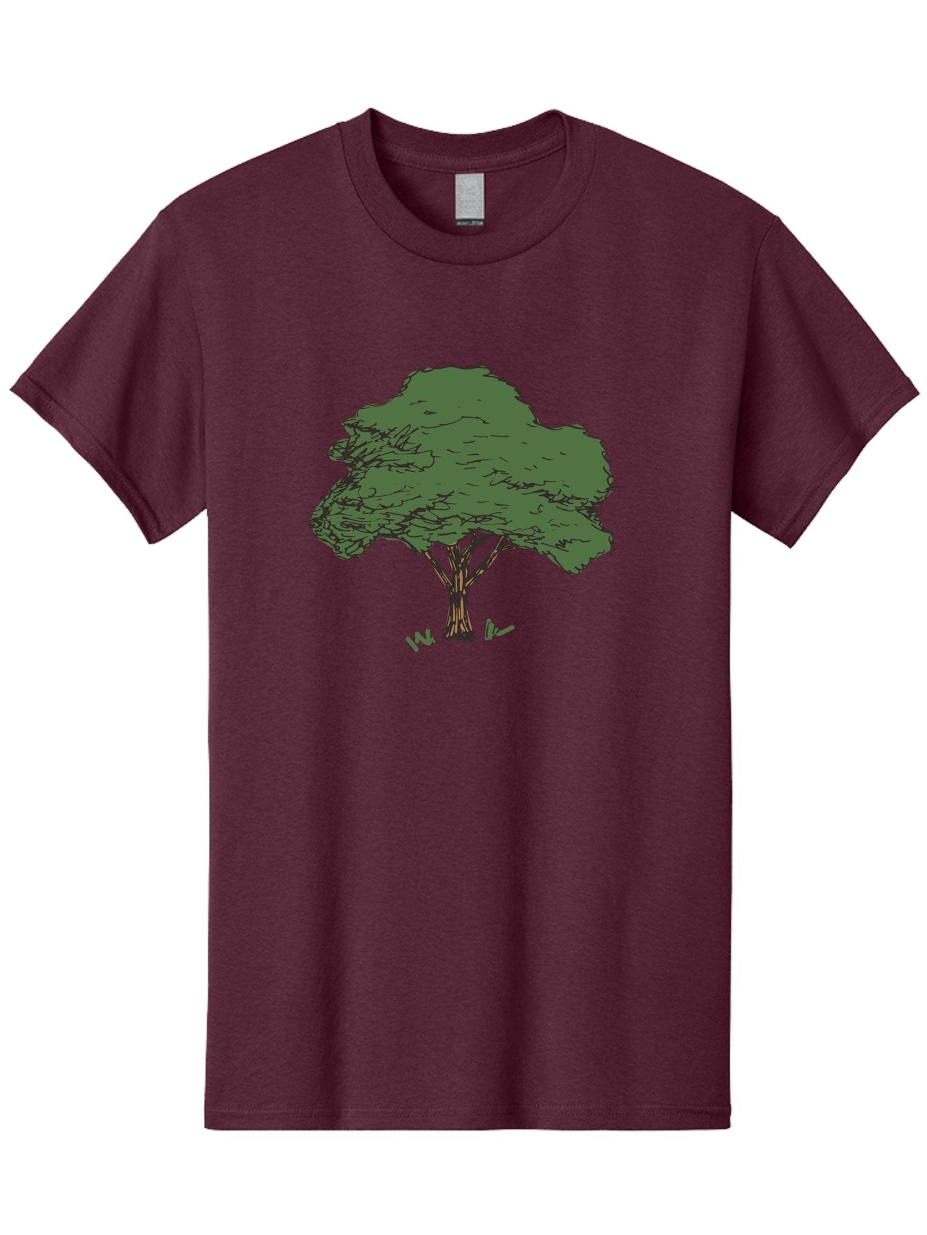 Tree-1 Men'S Graphic Tee, 100% Cotton, Comfortable Casual Summer Wear, Machine Washable, Simple Tree Illustration, Minimalist Design, Dark Green Foliage, Brown Trunk, Simple Branches, Whimsical Art, Digital Drawing, Abstract Tree, Aab147 9