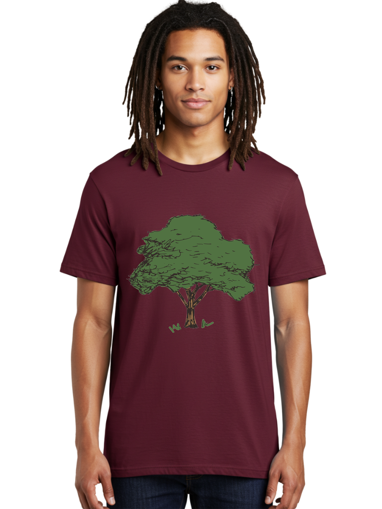 Tree-1 Men'S Graphic Tee, 100% Cotton, Comfortable Casual Summer Wear, Machine Washable, Simple Tree Illustration, Minimalist Design, Dark Green Foliage, Brown Trunk, Simple Branches, Whimsical Art, Digital Drawing, Abstract Tree, Aab147 14